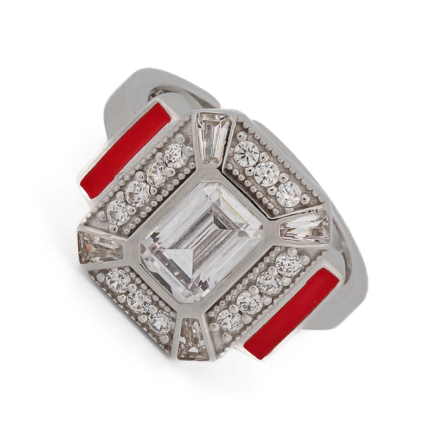 Pave Diamond & Red Enamel Sterling Silver Adjustable Statement Ring for Women - Elegant Jewelry Gift for Valentine's Day, Anniversary & Special Occasions
