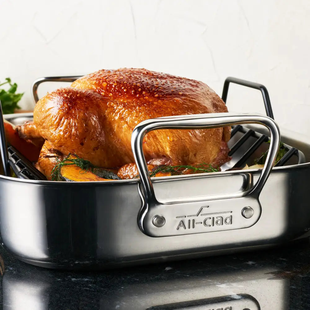 All-Clad 13 x 16 Inch Stainless Steel Roasting Pan with Rack - Perfect for Thanksgiving Turkey, Holiday Roasts & Large Family Dinners
