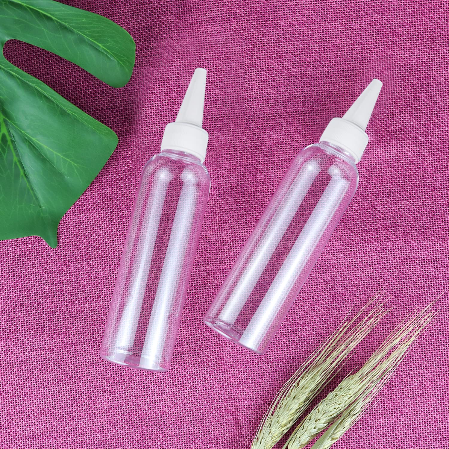 TRENDBOX 4oz Clear Plastic Bottles with Twist Top Cap - BPA-Free Hair Oil & Liquid Containers - 12 Pack with 12 Labels - Perfect for DIY Hair Care, Essential Oils & Beauty Products