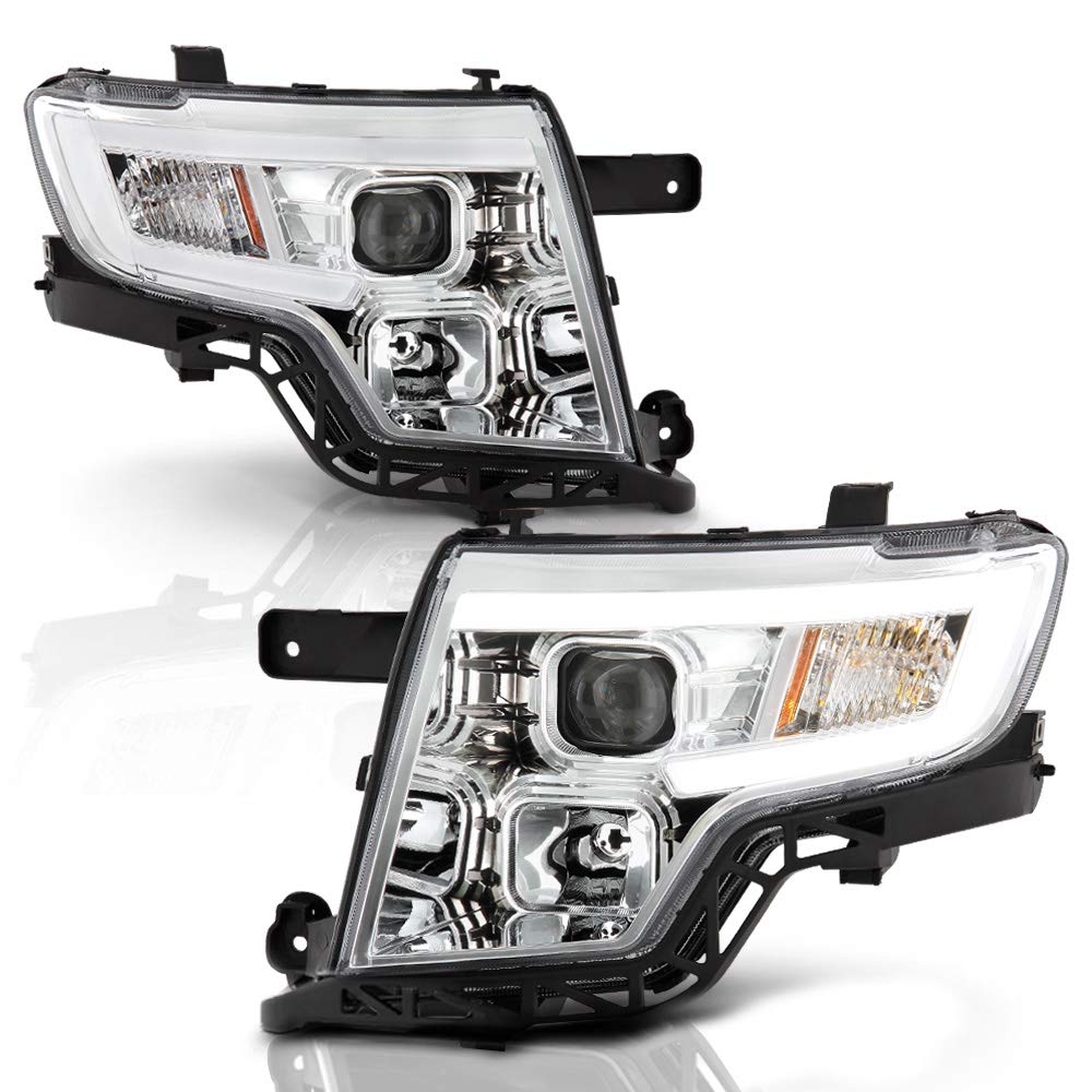 VIPMOTOZ OLED Tube Chrome Housing Projector Headlights - Replacement Pair for 2007-2010 Ford Edge (Driver & Passenger Side) | High-Intensity Lighting for Night Driving & Enhanced Road Visibility