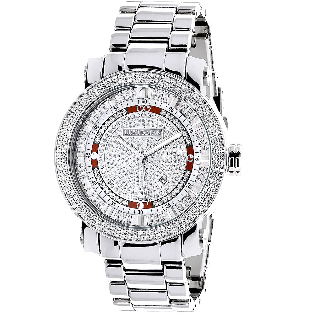 Luxurman Men's Diamond Watch - 0.12ctw Genuine Diamond Timepiece for Formal & Business Occasions | Elegant Dress Watch for Grooms, Professionals & Special Events
