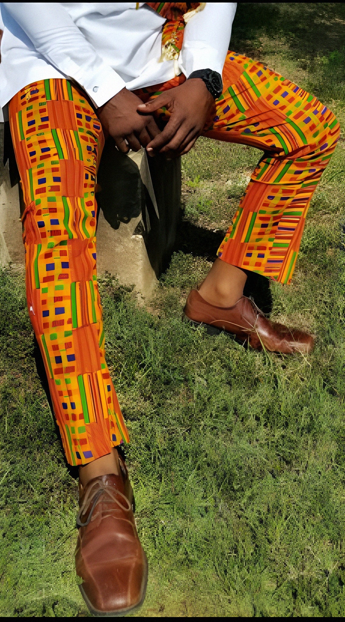 Selasi Kente African Print Slim Fit Pants for Men | Traditional Ankara Print Trousers | DP3227MP | Perfect for Cultural Events, Weddings & African Fashion Shows