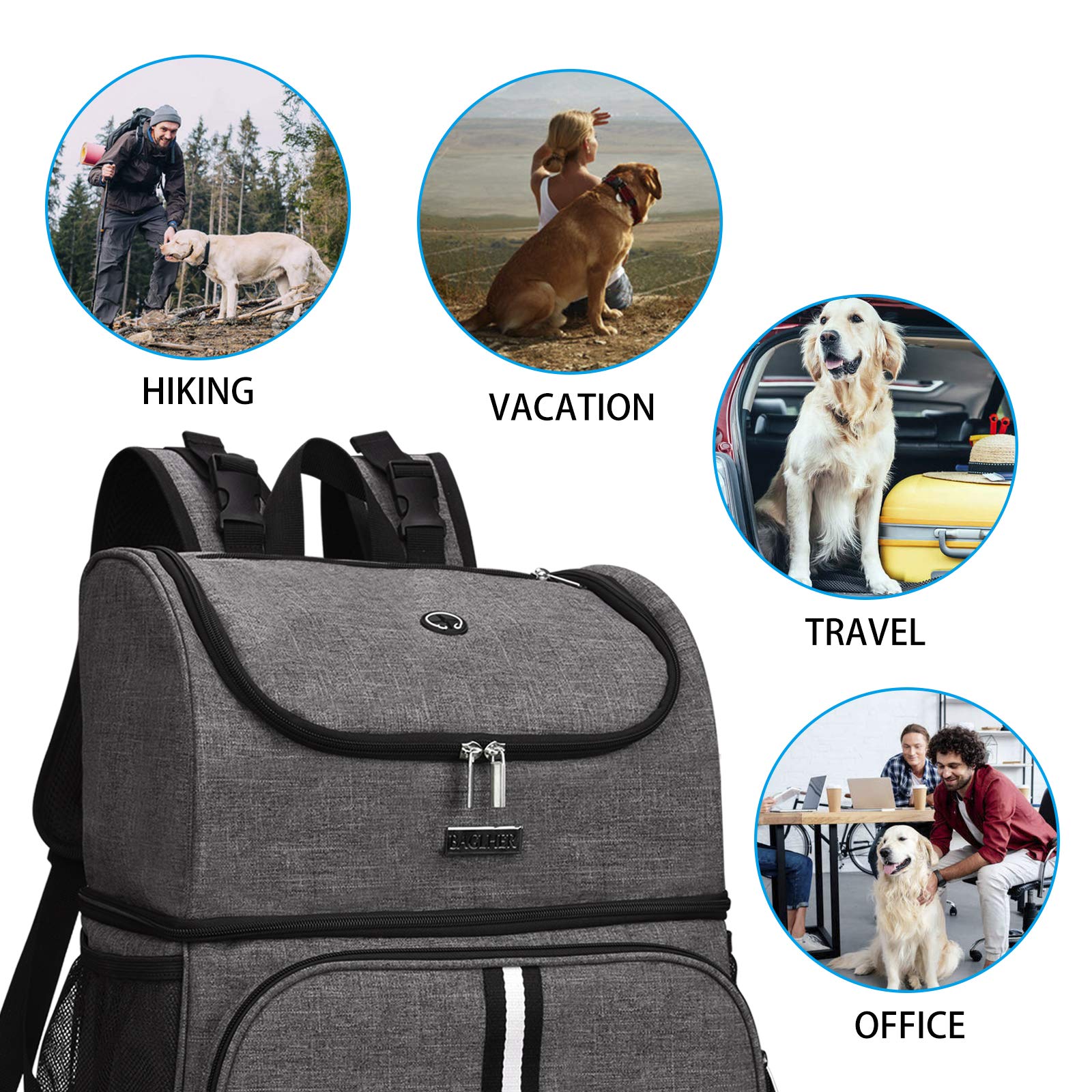 BAGLHER Pet Travel Backpack with Bowls - Grey for Dog & Cat Outings