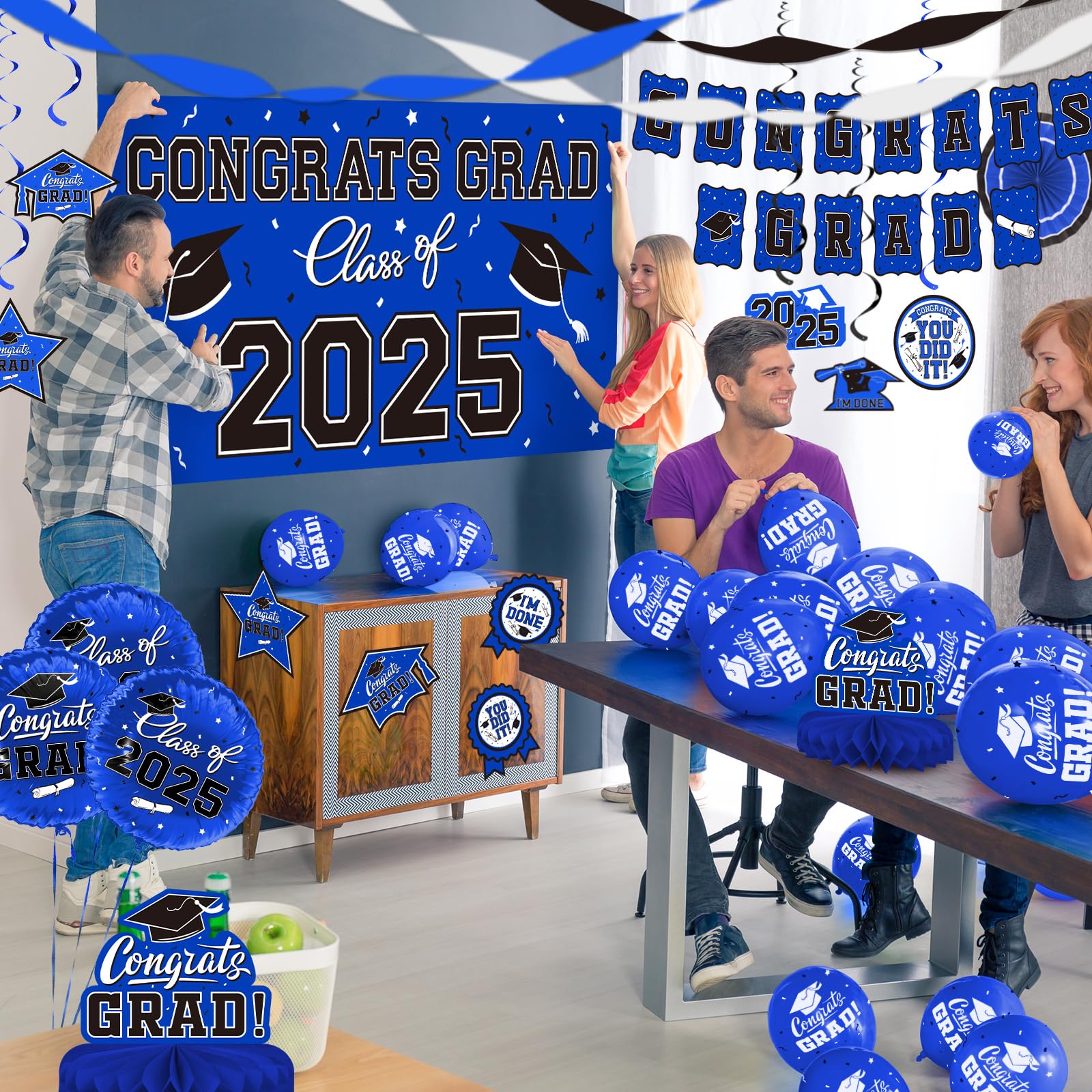 2025 Graduation Decorations Set - Congrats Banner, Backdrop & Balloons for High School & College Party