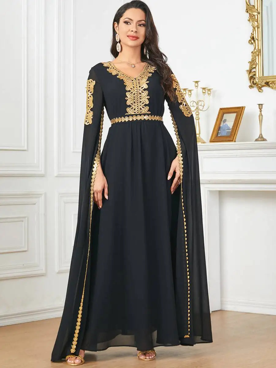 Elegant Eid Arab Caftan Dress with Flowy Chiffon Fabric and Raglan Sleeves - Perfect for Eid Celebrations, Weddings & Special Occasions