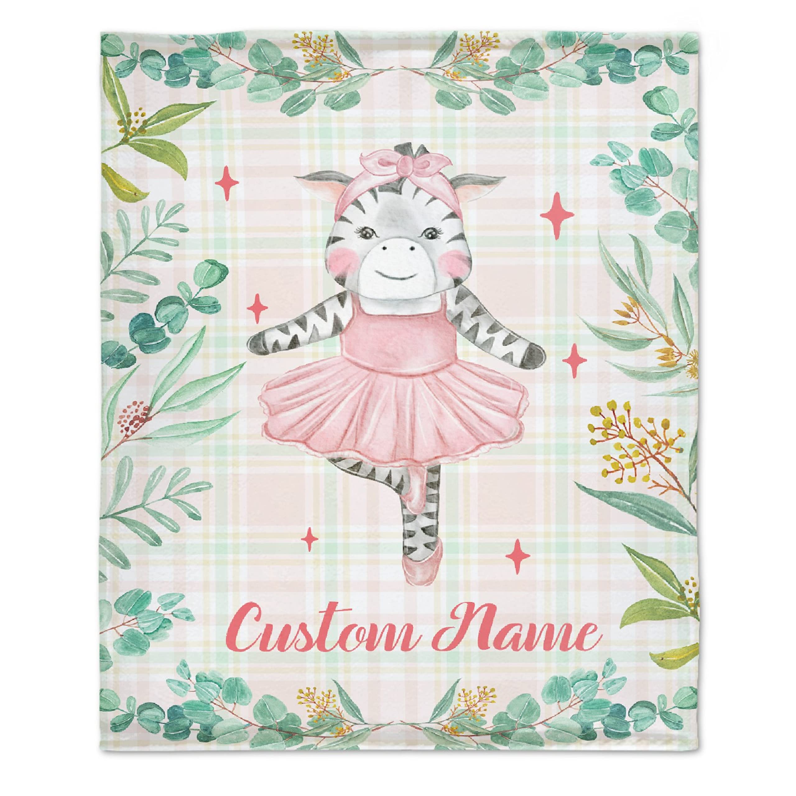 **Personalized Baby Blanket with Custom Name - Soft Flannel Zebra Floral Design for Boys & Girls - 90