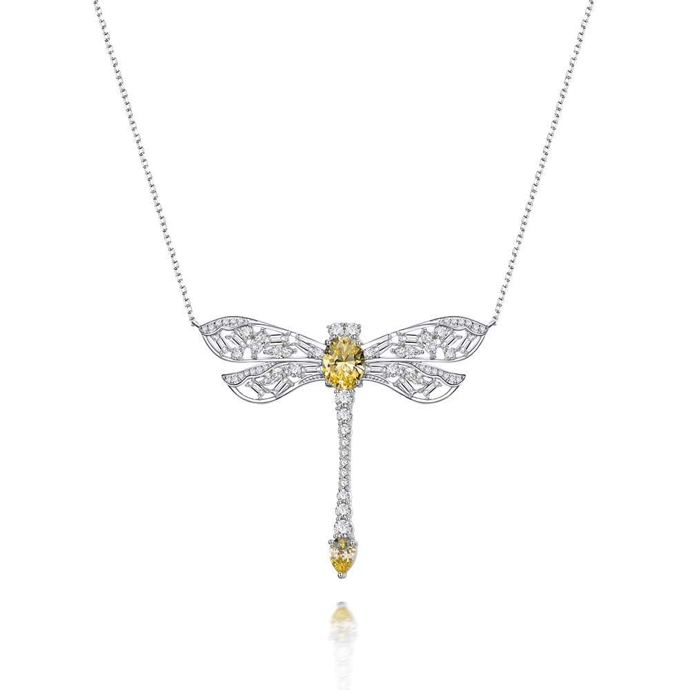925 Sterling Silver Dragonfly Necklace with 5cttw Citrine Gemstone - 8x10MM Elegant Pendant for Women & Girls - 40cm Silver Chain - Perfect Birthday Gift for Wife, Mother, Daughter - Ideal for Weddings, Anniversaries, and Special Occasions