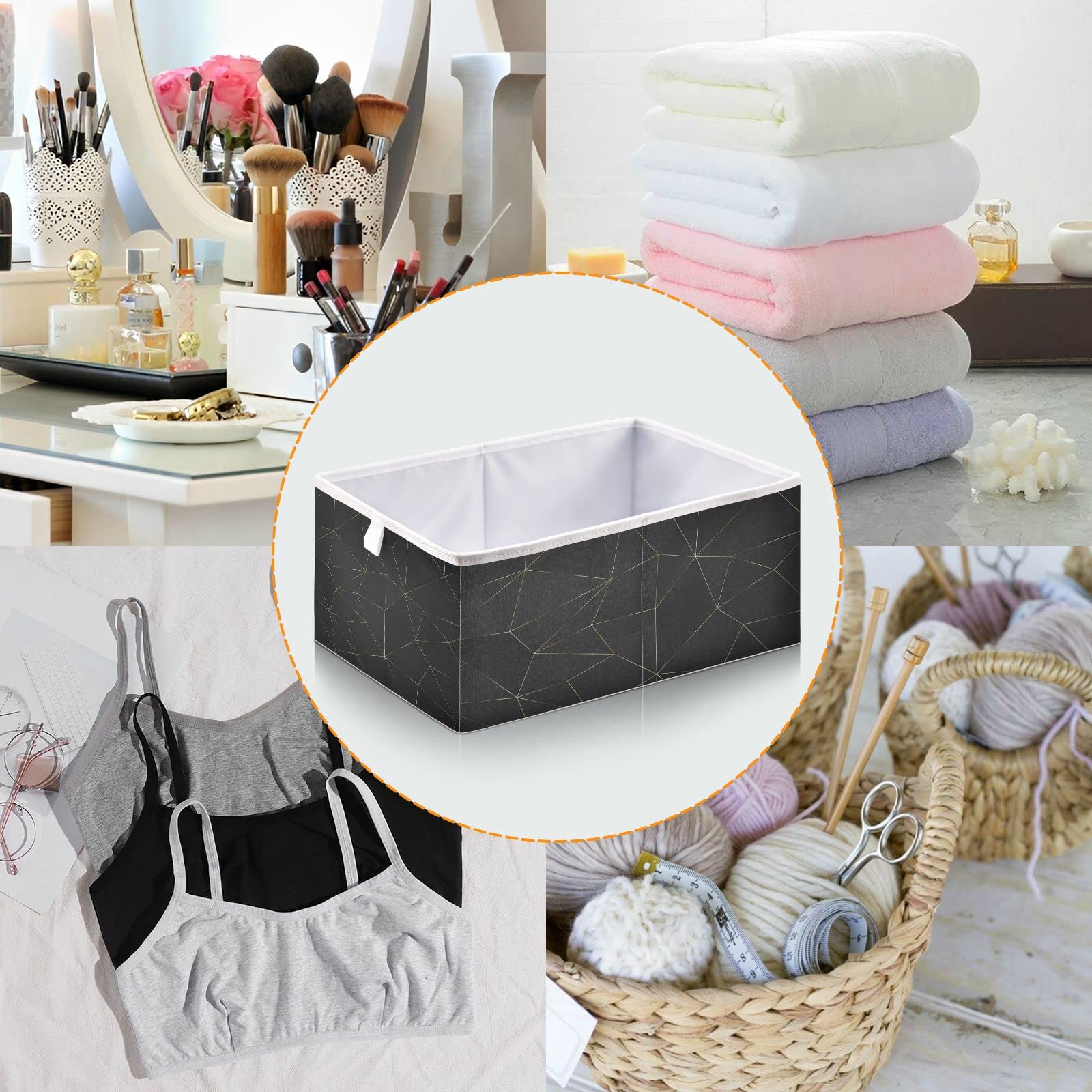 Foldable Collapsible Marble Storage Baskets - 16 x 11 Inch Cube Organizer Bins for Shelves | Perfect for Pantry, Closet, Toys, Books & Office Organization | Stylish Home Storage Solution
