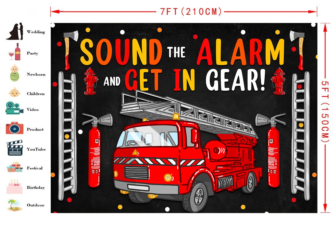 Firetruck Birthday Party Decorations for Boys - Firefighter Backdrop & Sound The Alarm Party Supplies - 7x5ft Red Fire Truck Banner for Kids Birthday, Baby Shower & Themed Events