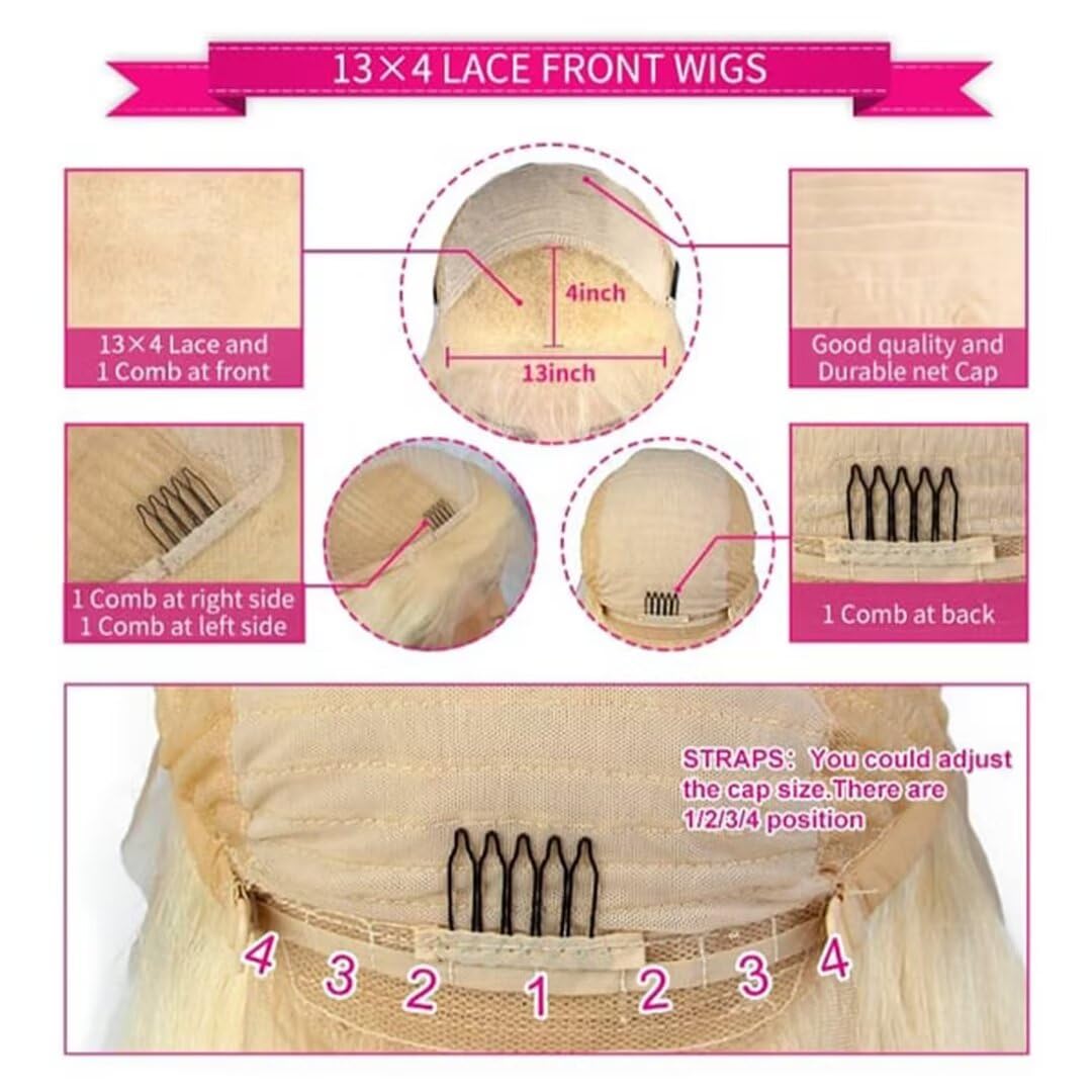 FTQZKEY 24 Inch Honey Blonde Straight Human Hair Wig with 13x4 HD Lace Front | 180 Density | 27# Colored | Natural Looking Blonde Wigs for Women | Perfect for Daily Wear, Cosplay, and Special Occasions
