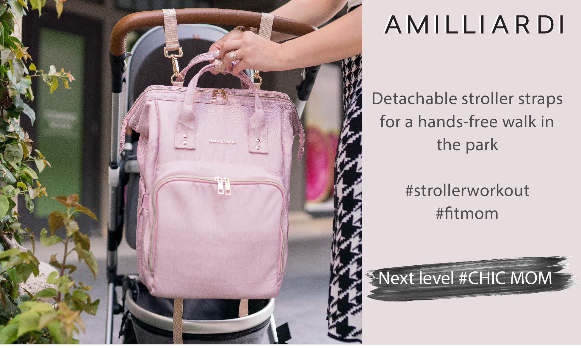 Diaper Bag Backpack with 6 Insulated Bottle Pockets & Detachable Stroller Straps - Light Pink Baby Carrier for Travel, Shopping & Outdoor Activities