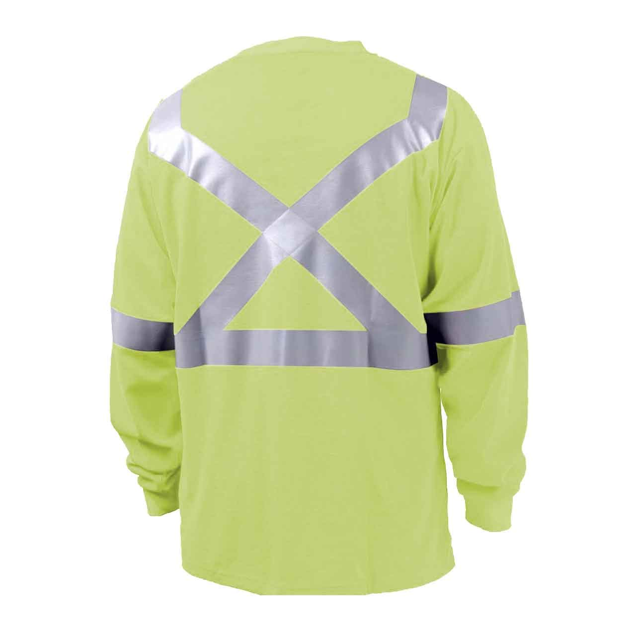Black Stallion TF2511 NFPA 2112 & NFPA 70E Certified Flame Resistant Cotton Long Sleeve T-Shirt with Reflective Tape - Lime Green, Size Medium - Ideal for Electrical Work, Oil & Gas Industry, and Hazardous Work Environments