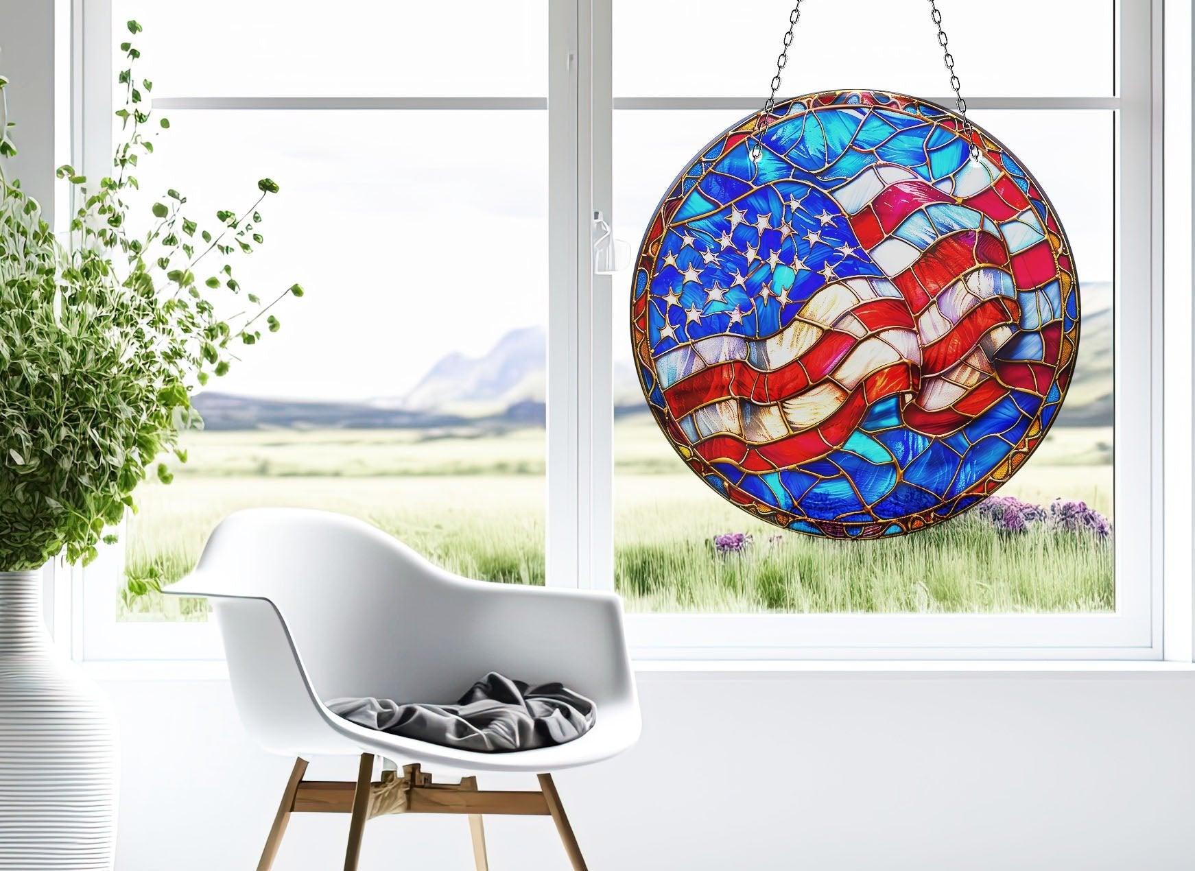 American Flag Suncatcher - Patriotic Window Decoration for Home & Office - Perfect for Independence Day, Memorial Day & Veterans Day Decor