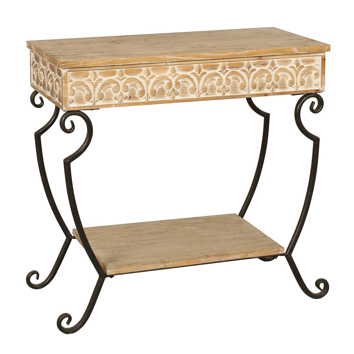 Whitewash Console Table - Farmhouse Style Entryway Sofa Table with Storage Shelf | Perfect for Hallway, Living Room & Foyer Decor