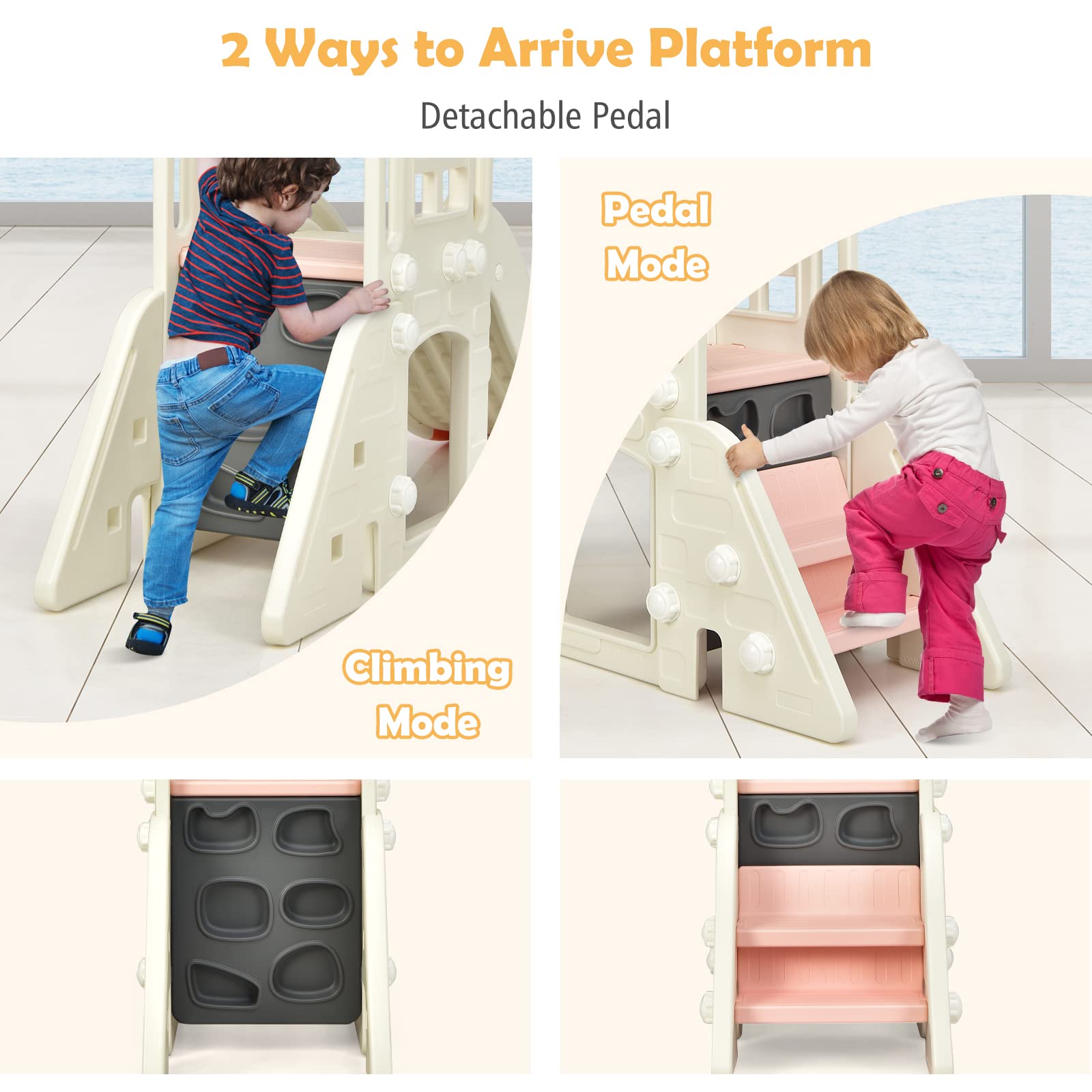 BABY JOY 6-in-1 Toddler Slide & Climber Set with Basketball Hoop & Ring Toss - Convertible Indoor/Outdoor Playground for Boys & Girls Ages 2-5 | Perfect Birthday Gift for Active Kids in Backyard, Playroom or Daycare