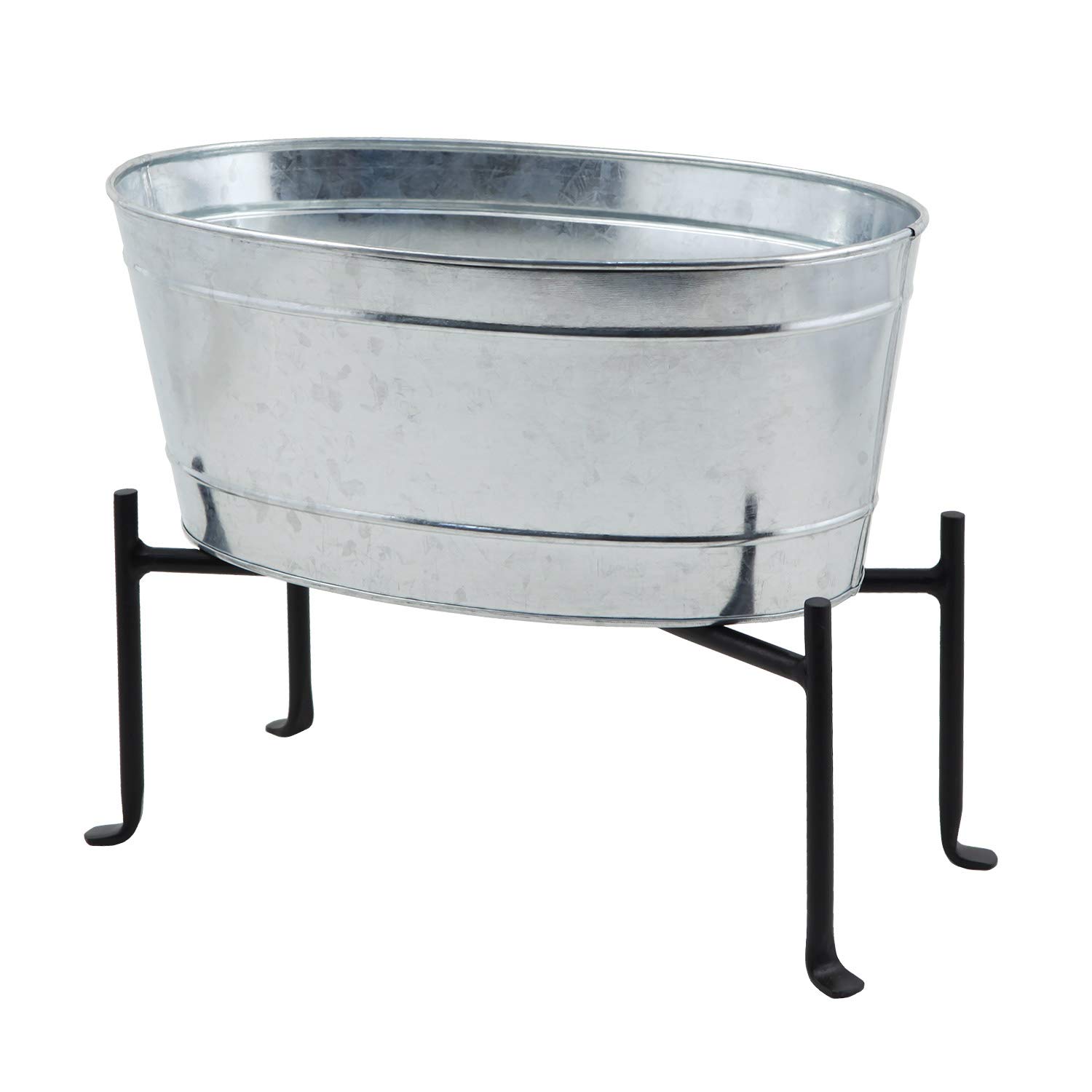Achla Designs 122-0088 Mini Oval Galvanized Steel Tub with Folding Stand - Rustic Planter for Indoor/Outdoor Plants, Herbs & Flowers - Perfect for Patio, Garden & Home Decor