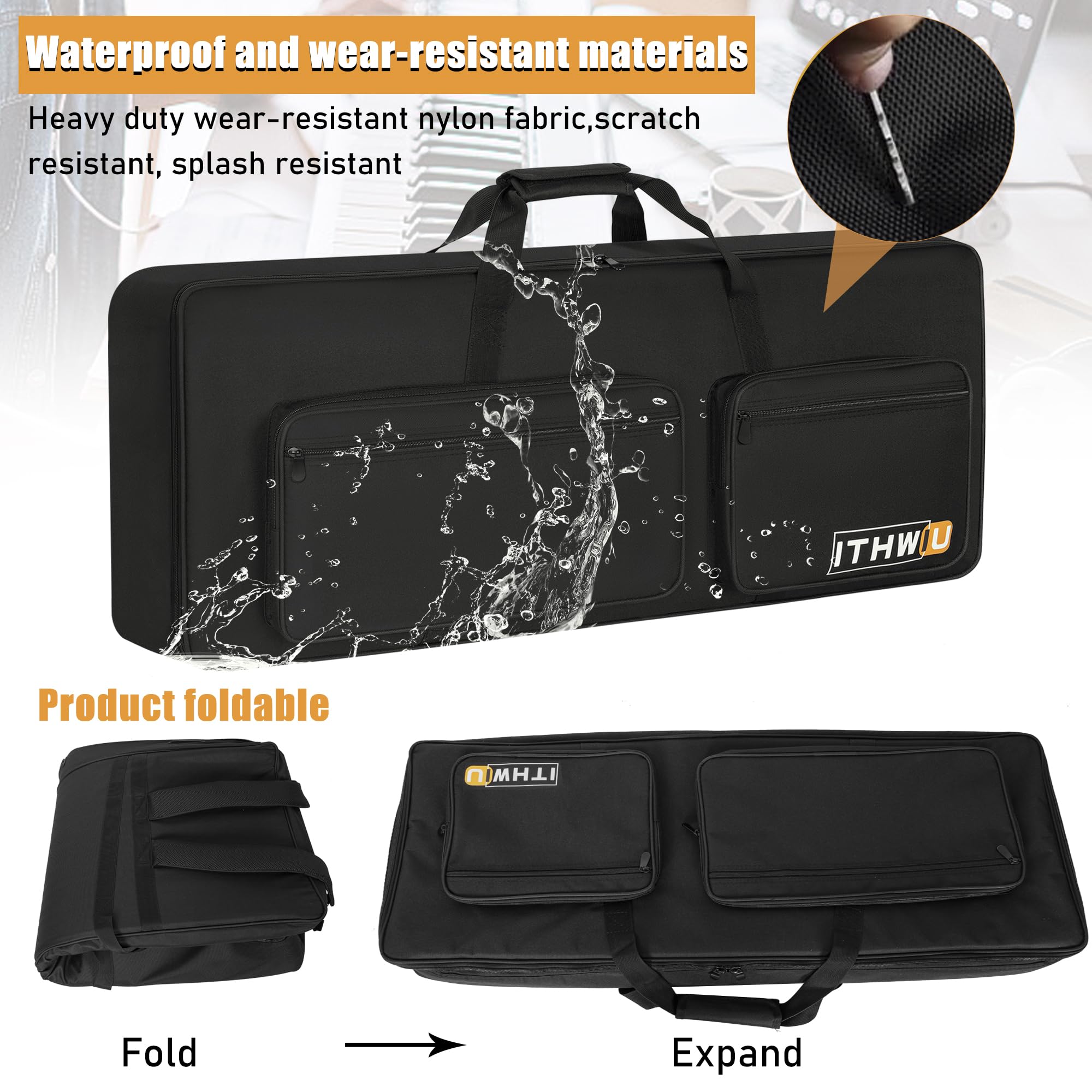 Shockproof 61-Key Keyboard Case - 8mm Padded Protection with Adjustable Straps & 4 Storage Pockets - Fits Standard Electric Pianos (40.6