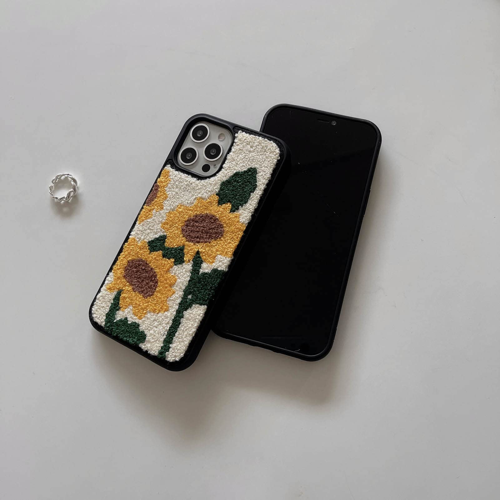 **Sunflower Embroidery iPhone 13 Pro Max Case - Cute Yellow Floral Soft TPU Bumper Cover, Shockproof Protective Phone Case for 6.7 Inch (Chic Design) - Perfect for Daily Use, Travel & Gift Giving**