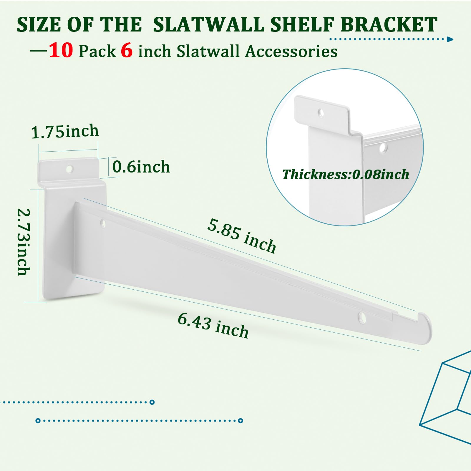 10-Pack Heavy Duty 6-Inch Slatwall Shelf Brackets - Metal Slatwall Accessories with Lip for Shelving Displays in Home & Commercial Use - Perfect for Retail Stores, Garages & Closet Organizers