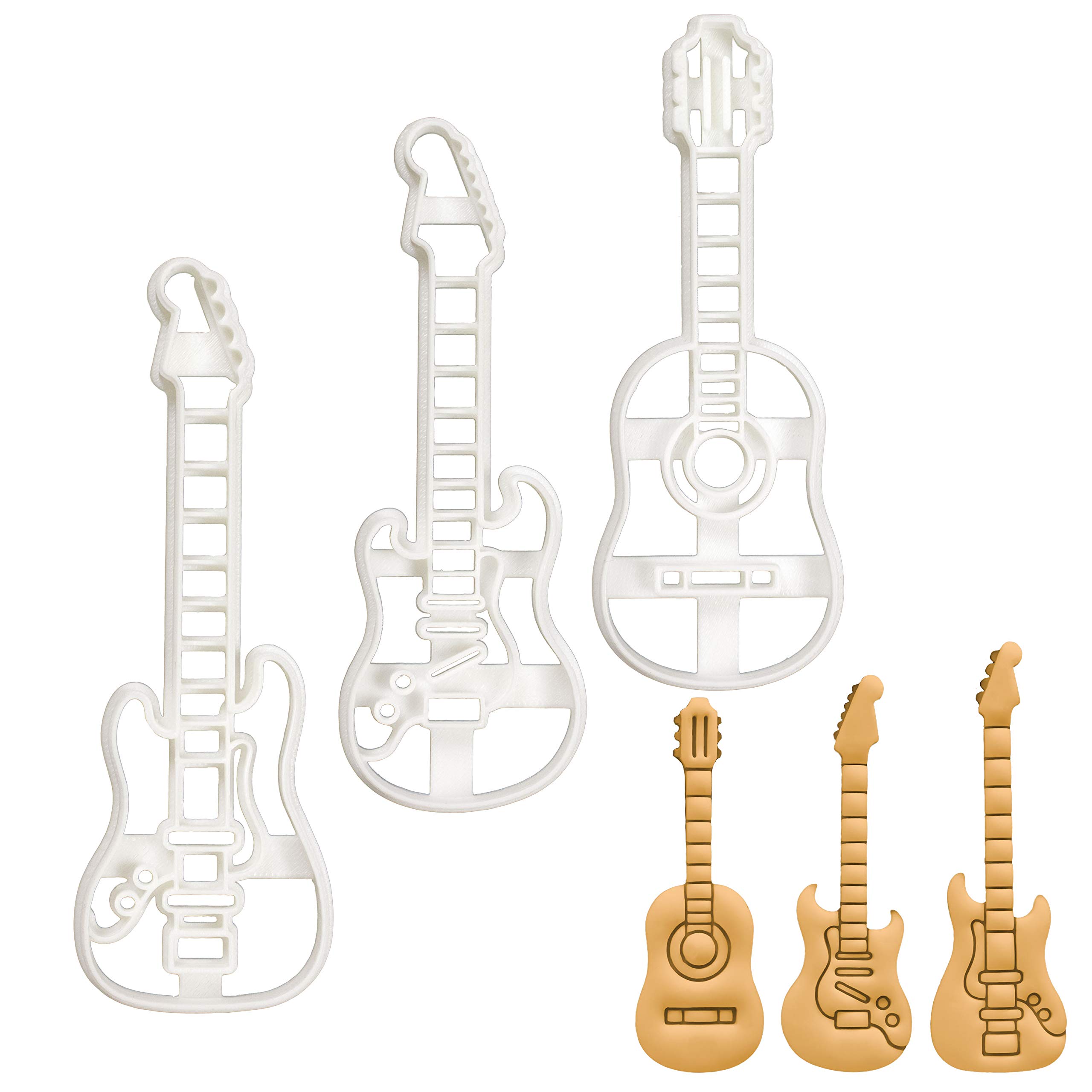 3-Piece Guitar Cookie Cutter Set - Acoustic, Electric & Bass Guitar Shapes - Perfect for Baking, Music-Themed Parties & DIY Cookie Decorations