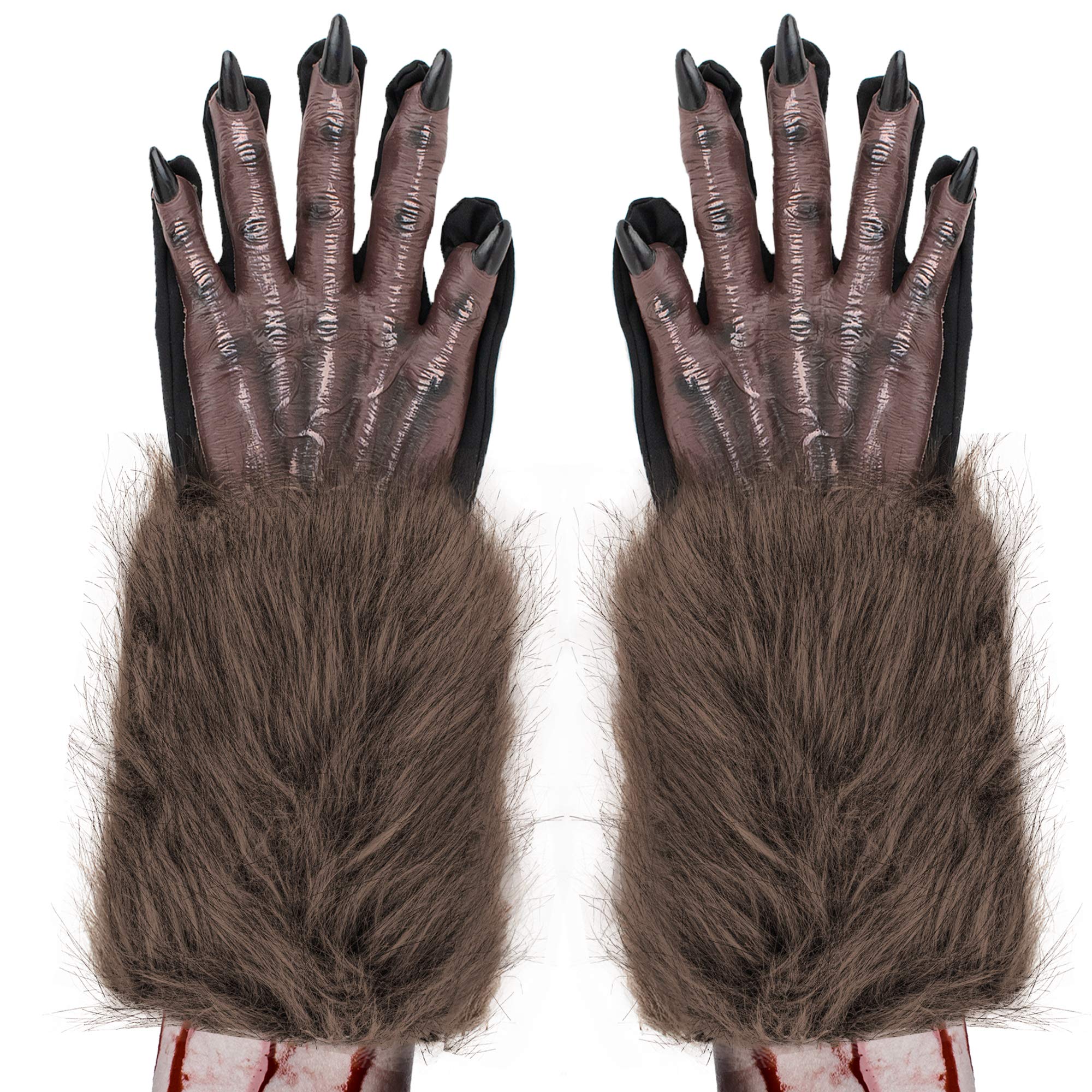 Skeleteen Werewolf Hand Costume Gloves - Brown Hairy Wolf Claw Hands Paws for Kids & Adults | Monster Halloween Cosplay Accessories | Perfect for Costume Parties, Trick or Treat, and Themed Events
