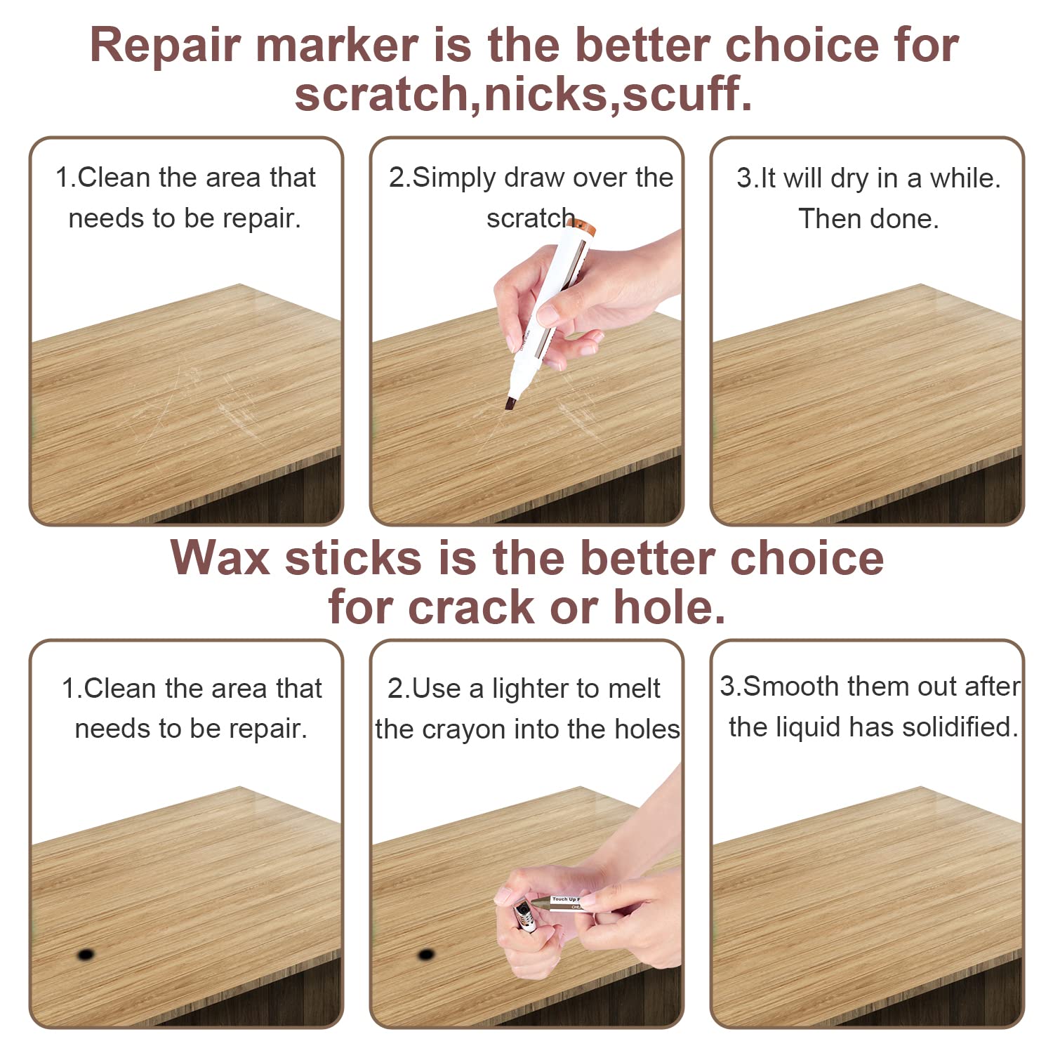 21PCS Wood Filler Repair Kit - Wood Markers & Wax Sticks with Sharpener for Furniture, Tables, Desks, Floors - Fix Scratches, Stains & Damage - Perfect for Home, Office & DIY Woodworking Projects