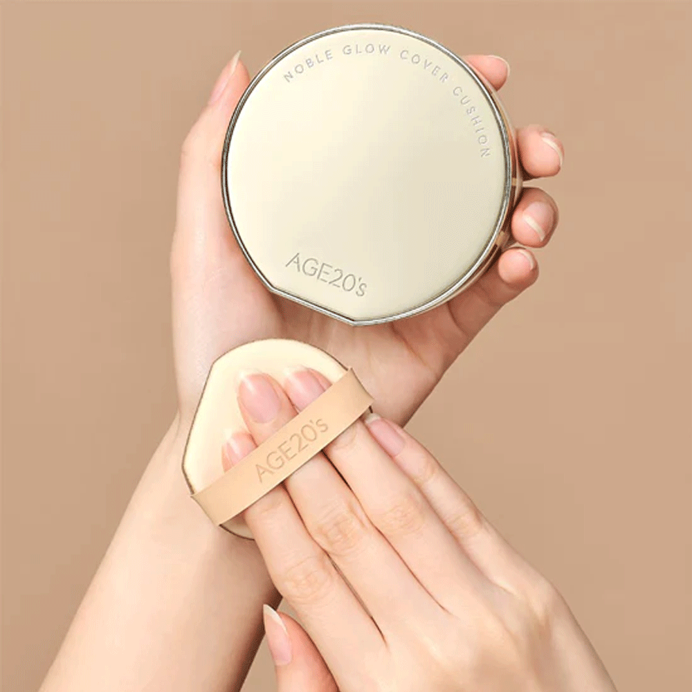 AGE20'S Noble Glow Cover Cushion SPF40 PA+++ - Original & Refill Set | Korean BB Cream Foundation for Flawless Coverage | Perfect for Daily Makeup & On-The-Go Touch Ups