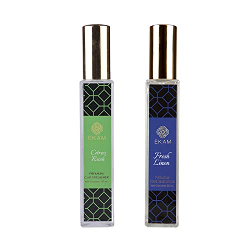 EKAM Premium Car Air Freshener Spray - Citrus Rush & Fresh Linen Scent | Long-Lasting Fragrance (2 Pack, 50ml Each) | Eliminate Odors & Refresh Your Car, Office or Home Interior