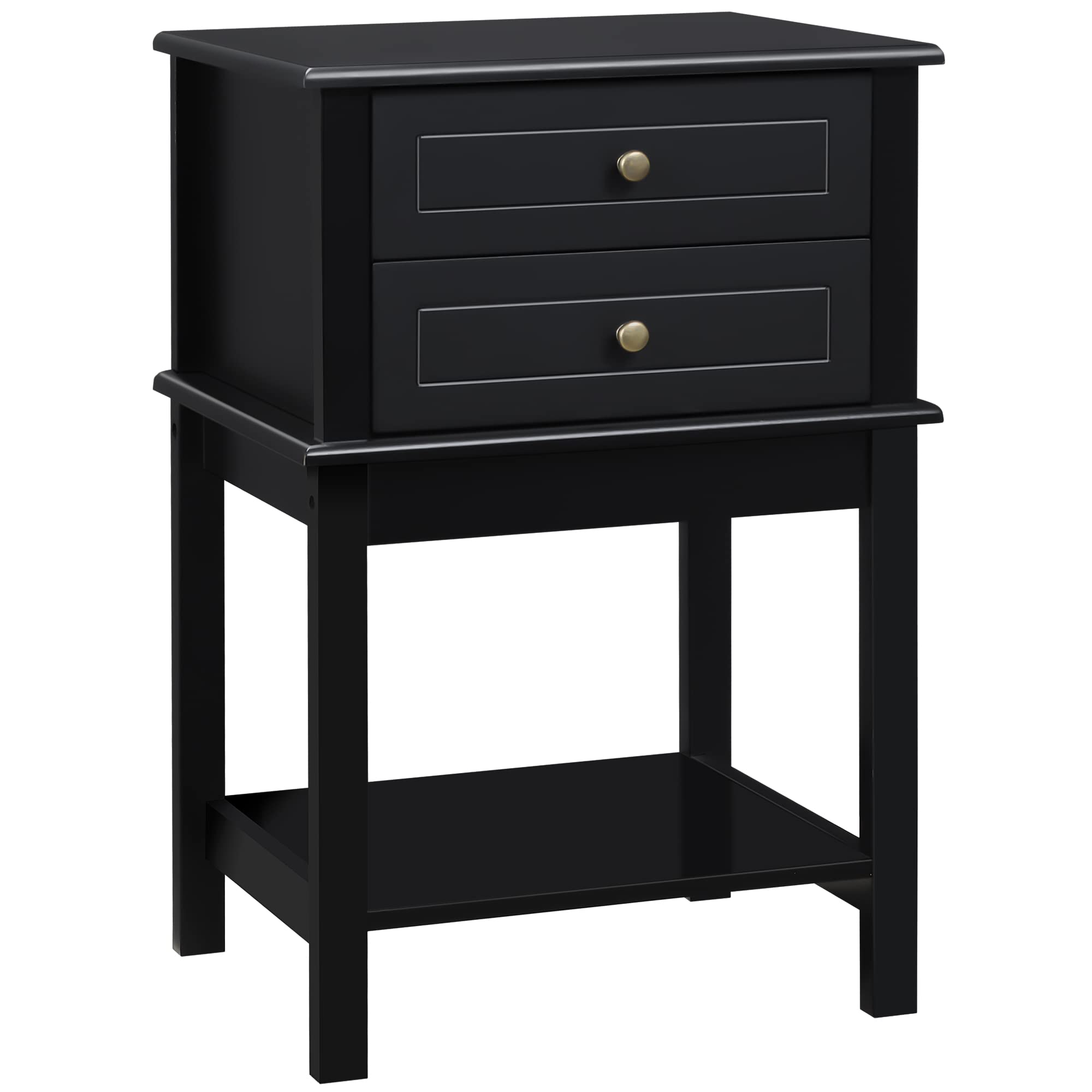 HOMCOM Modern Side Table with 2 Storage Drawers & Bottom Shelf - Black End Table for Living Room, Bedroom, Home Office - Perfect for Small Spaces & Organization
