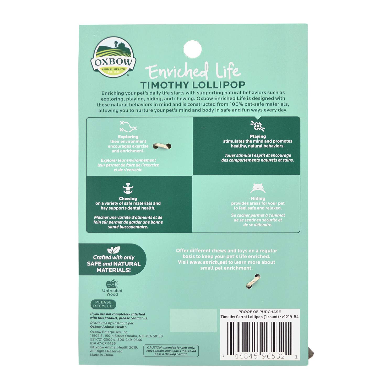 Oxbow Enriched Life Timothy Hay Lollipop with Carrot - Healthy Natural Rabbit Treat for Small Pets - Perfect for Bonding & Enrichment Activities