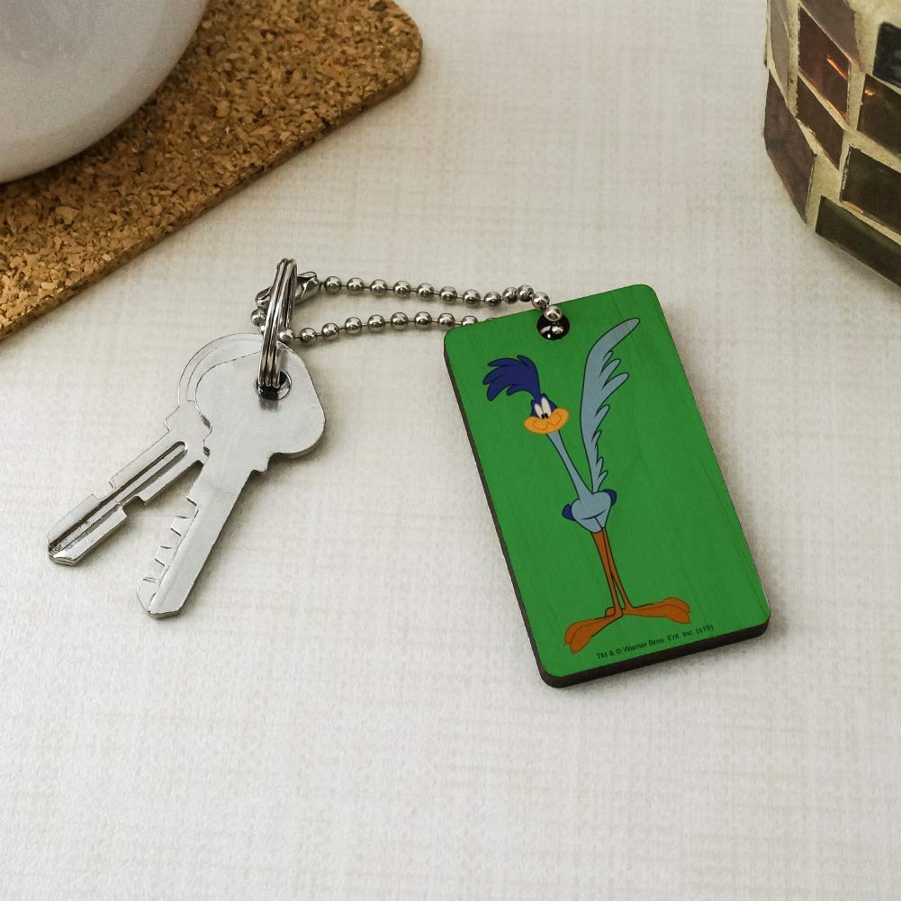 Looney Tunes Road Runner Wooden Rectangle Keychain - Durable Wood Key Ring with Classic Cartoon Design - Perfect Gift for Fans & Collectors