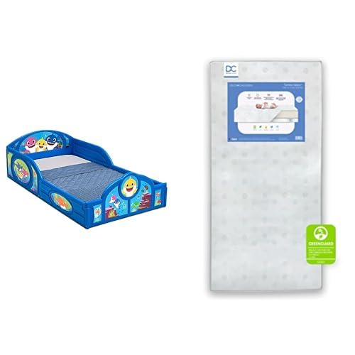 **Baby Shark Toddler Bed with Twinkle Galaxy Mattress - Waterproof, Lightweight Plastic Sleep & Play Bed for Kids - Perfect for Nursery, Daycare & Travel**