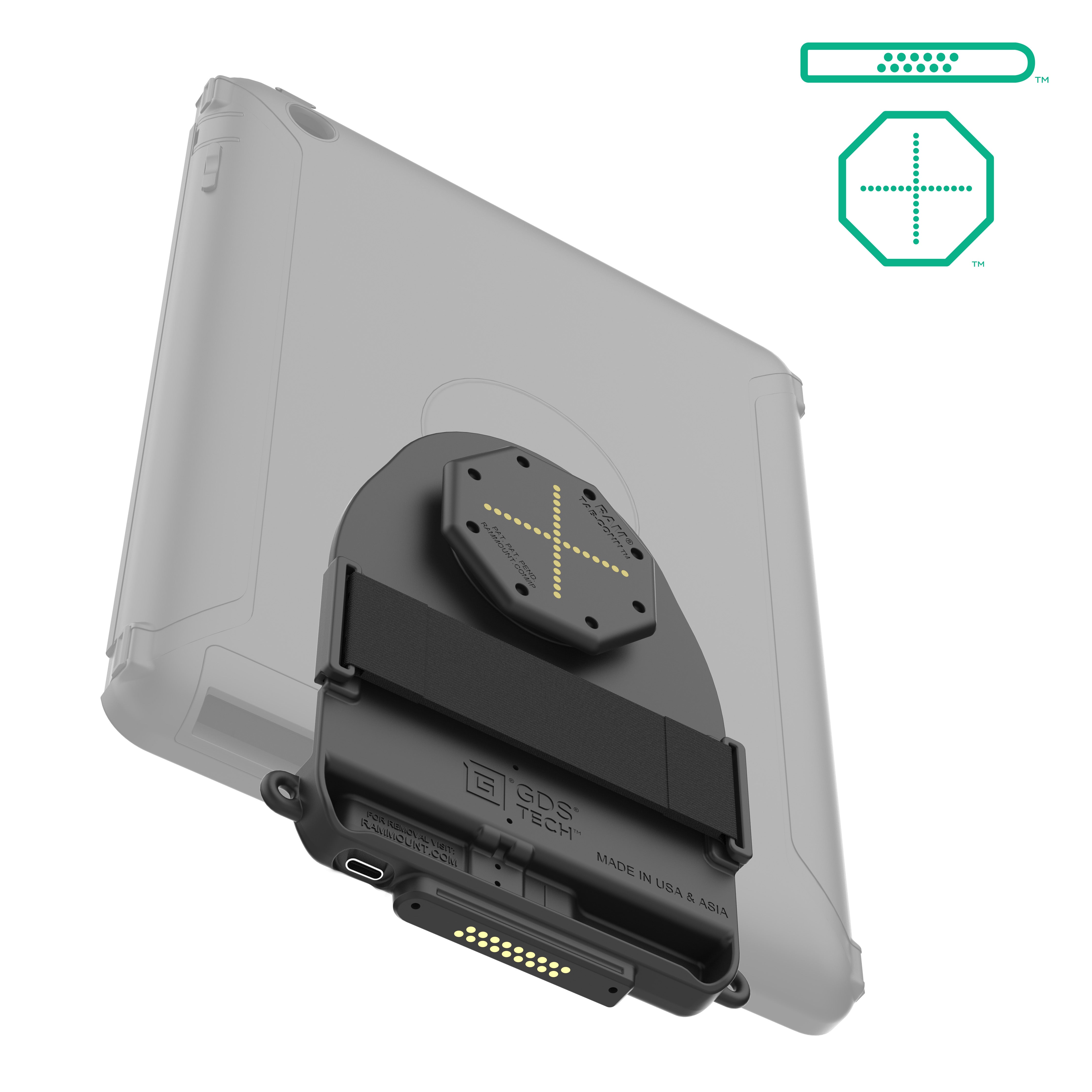 GDS® Tab Conn™ Adapter for OtterBox Defender Cases - D-Shape & Rear Pogo Pads - RAM GDS TABC OTD1DB - Perfect for Tablet Mounting in Vehicles, Workstations & Industrial Settings