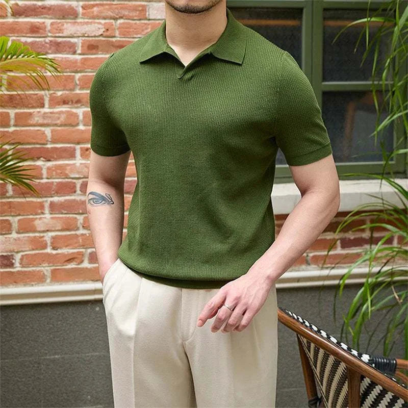 Men's Summer V-Neck Polo T-Shirt - Breathable Cotton Short Sleeve Casual Shirt for Golf, Work & Outdoor Activities