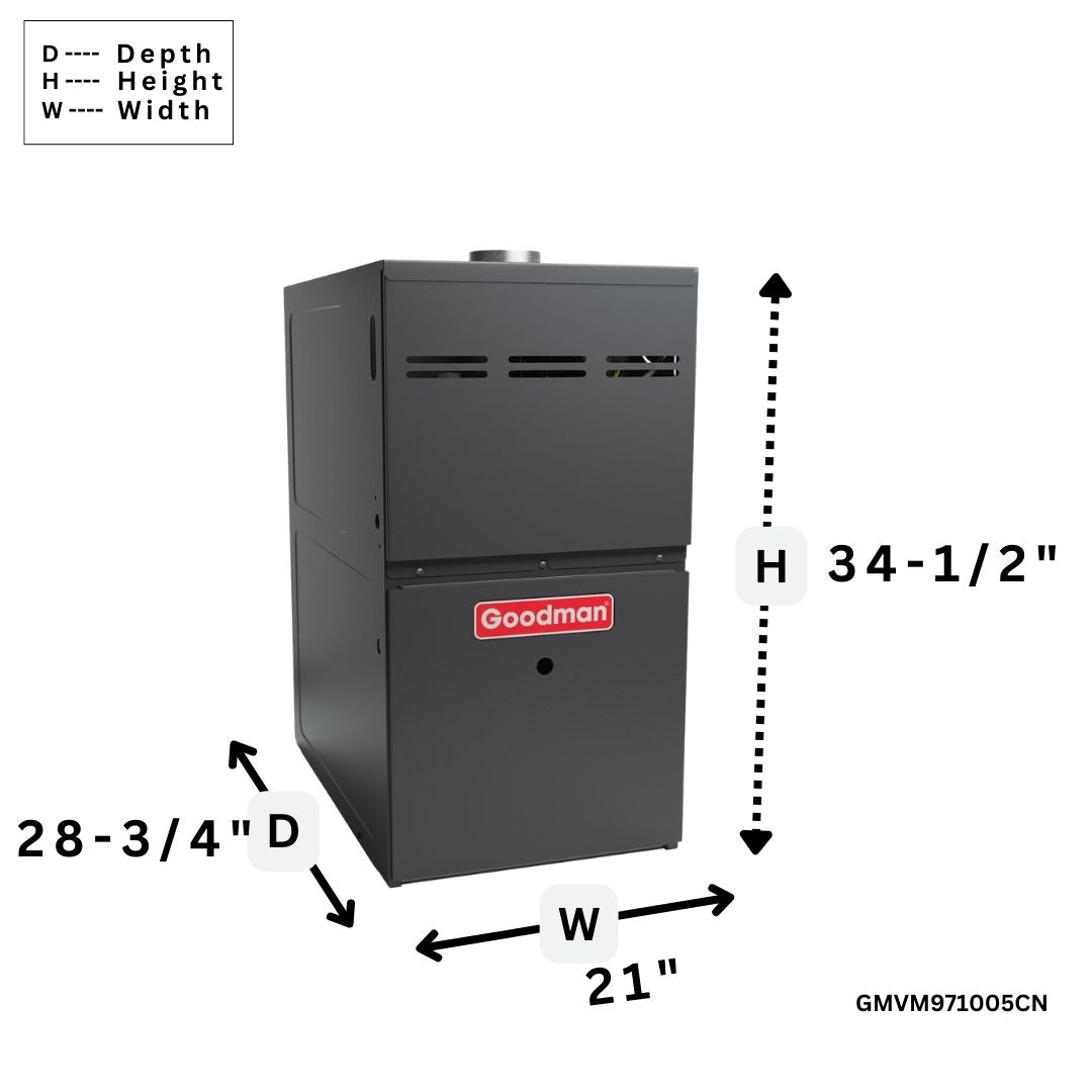Goodman GMVM971005CN 100,000 BTU 97% AFUE Upflow Single Stage Gas Furnace - Perfect for Home Heating in Cold Climates and Large Spaces