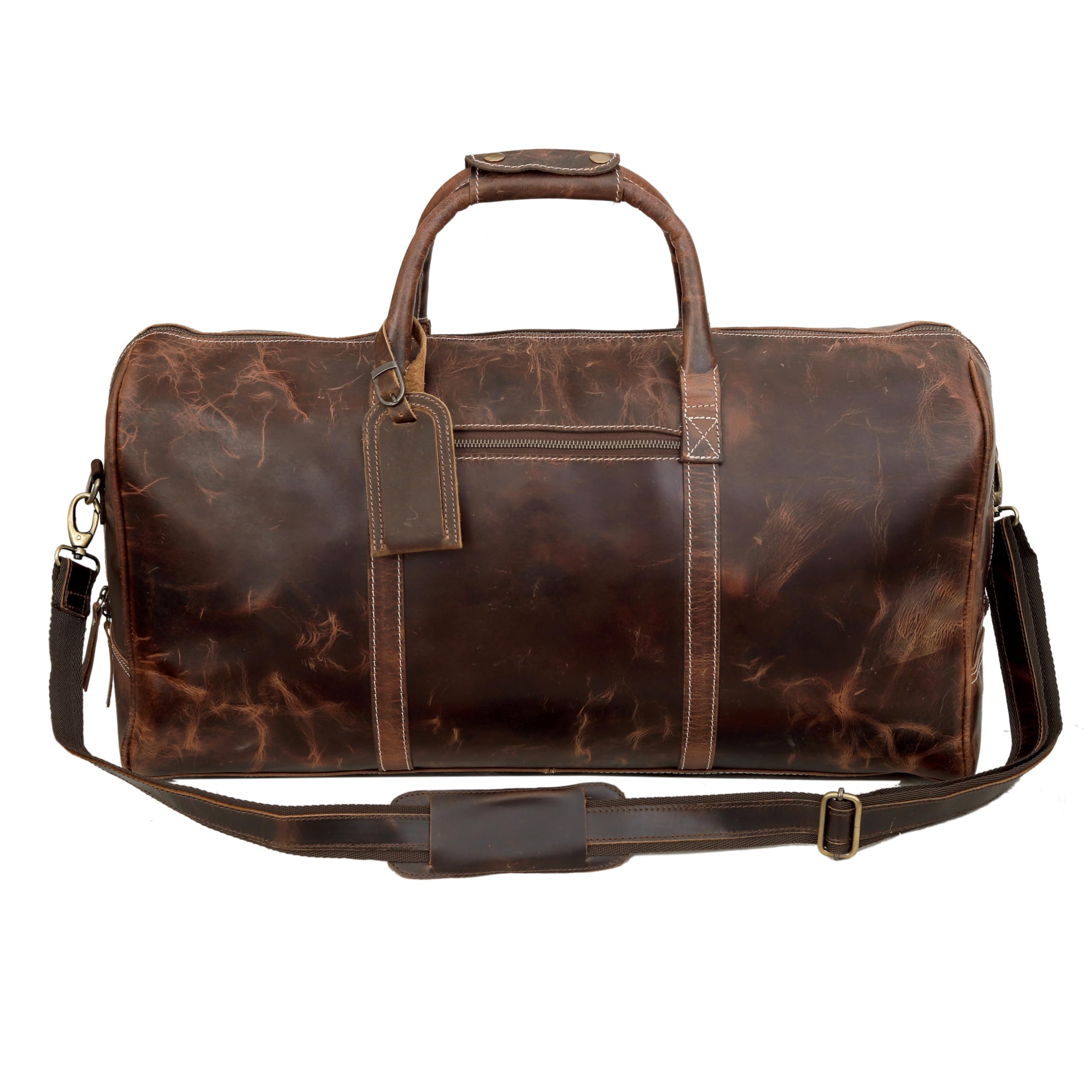 Premium 24 Inch Leather Duffle Bag for Men & Women - Handmade Large Carry On Luggage, Weekender Travel & Gym Sports Bag - Perfect for Airplane Travel, Overnight Trips & Workout Sessions