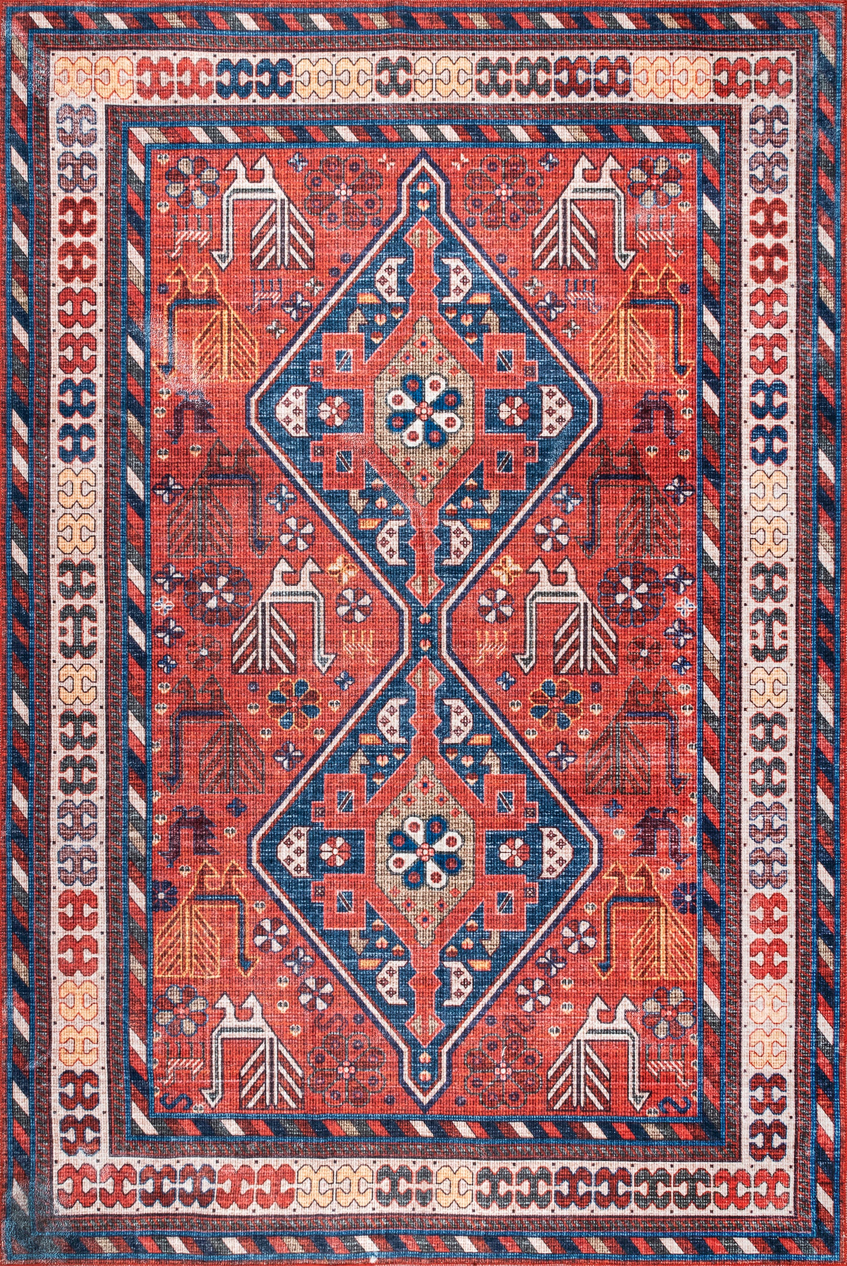 Davina Classic Washable Rug - Soft & Durable Indoor/Outdoor Carpet, Non-Slip Backing, Brick Red - Perfect for Living Room, Bedroom, Patio & Entryway Decor
