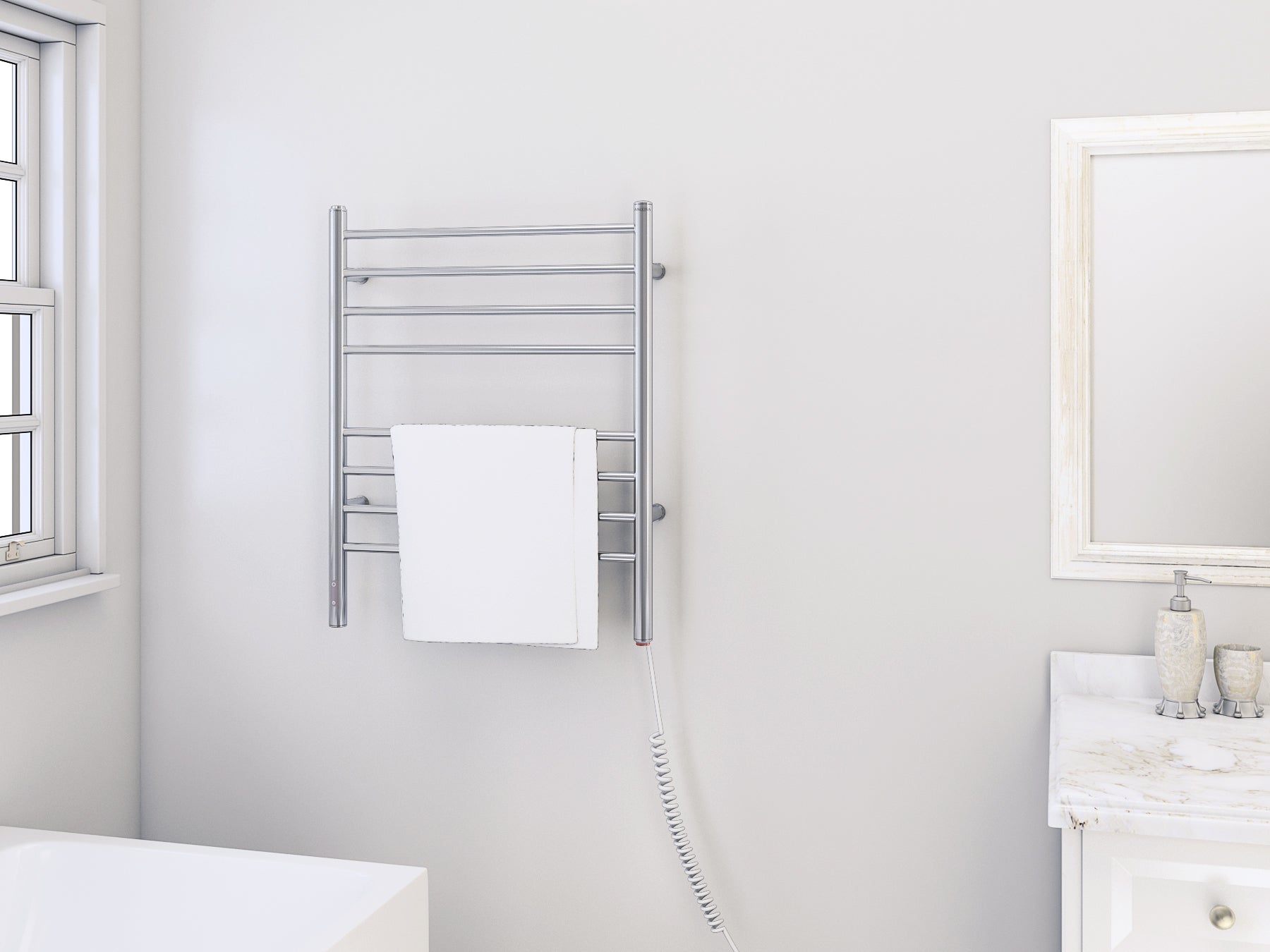 Prestige OBT 8 Bar Stainless Steel Wall Mounted Towel Warmer with Built-in Timer - Perfect for Bathroom, Spa, and Luxury Home Heating