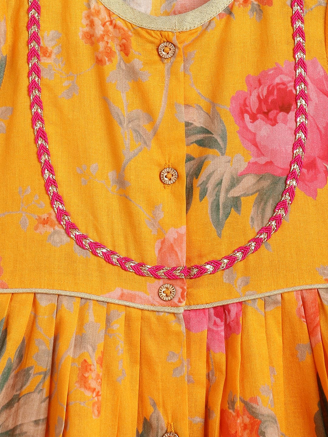 Baby Girls Garden Bloom Angrakha Set - Yellow Floral Ethnic Dress for Toddlers | Perfect for Birthday Parties, Festivals & Special Occasions
