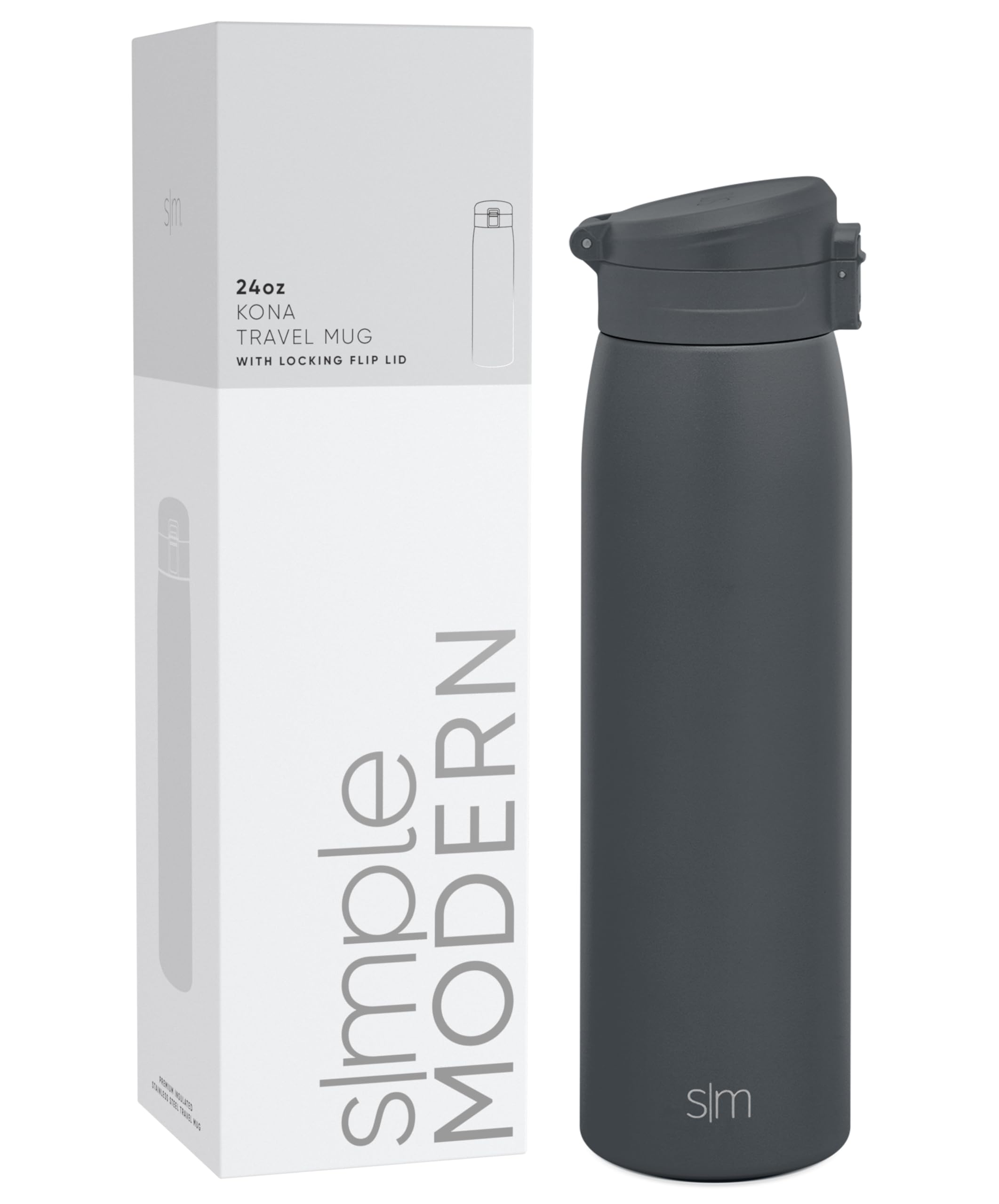 Simple Modern Insulated Stainless Steel Travel Coffee Mug - 24oz Leakproof Tumbler with Snap Flip Lid, Reusable Thermos for Hot & Cold Drinks - Perfect Gift for Men & Women (Kona Collection, Graphite) - Ideal for Office, Commuting, Camping and Outdoor Activities
