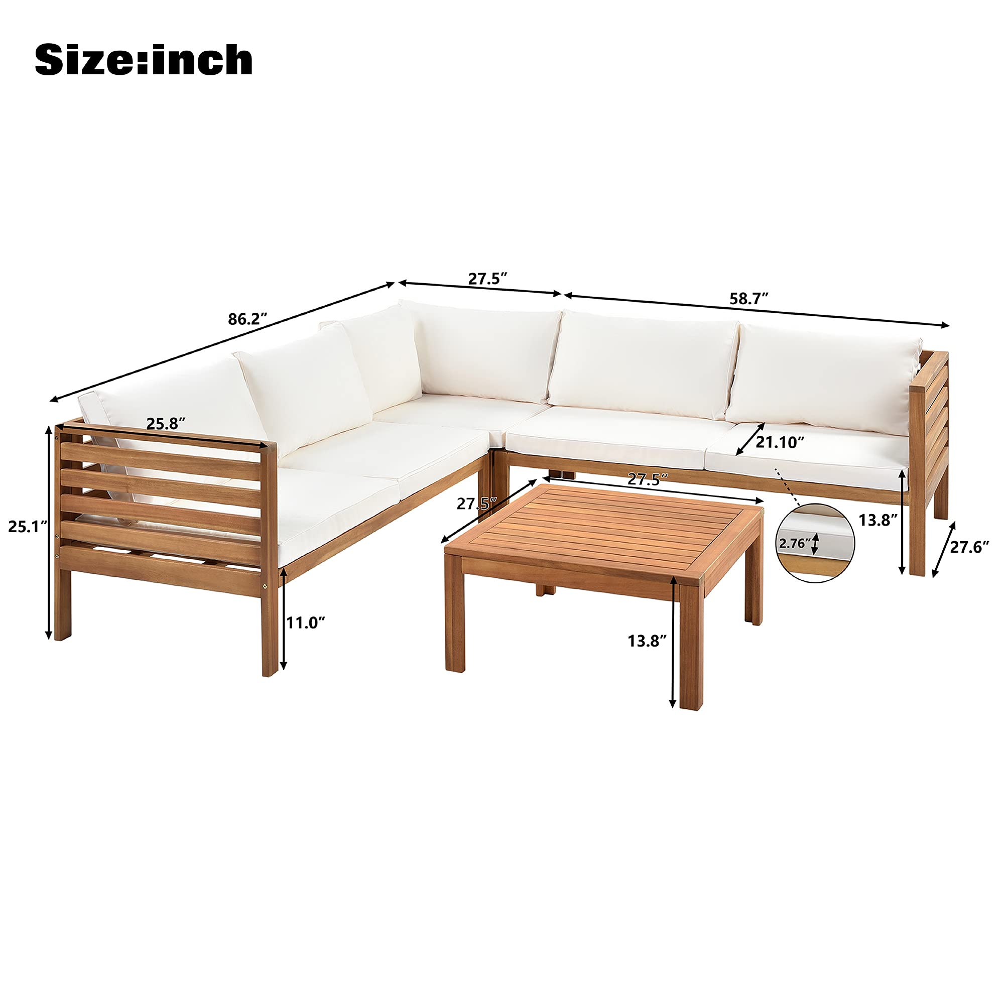 4-Piece Outdoor Patio Furniture Set - Wooden Sectional Sofa with Cushions & Coffee Table - Waterproof Conversation Set for Garden, Backyard, Deck & Indoor Use