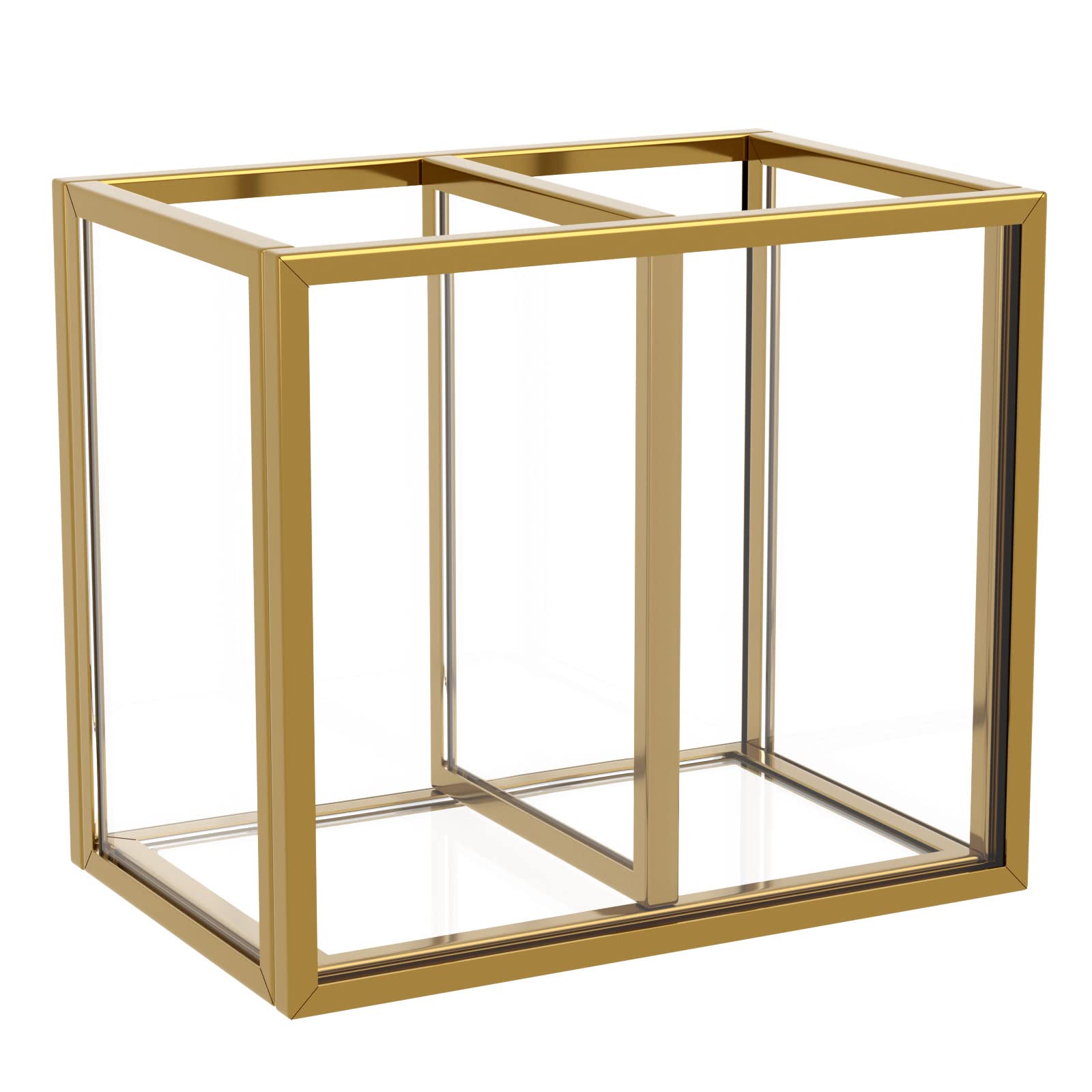 NIUBEE Clear Acrylic Pen Holder for Desk - 2 Compartment Gold Pencil Cup Organizer, Makeup Brush Holder & Office Desk Accessories | Perfect for Home Office, School, and Makeup Vanity Organization