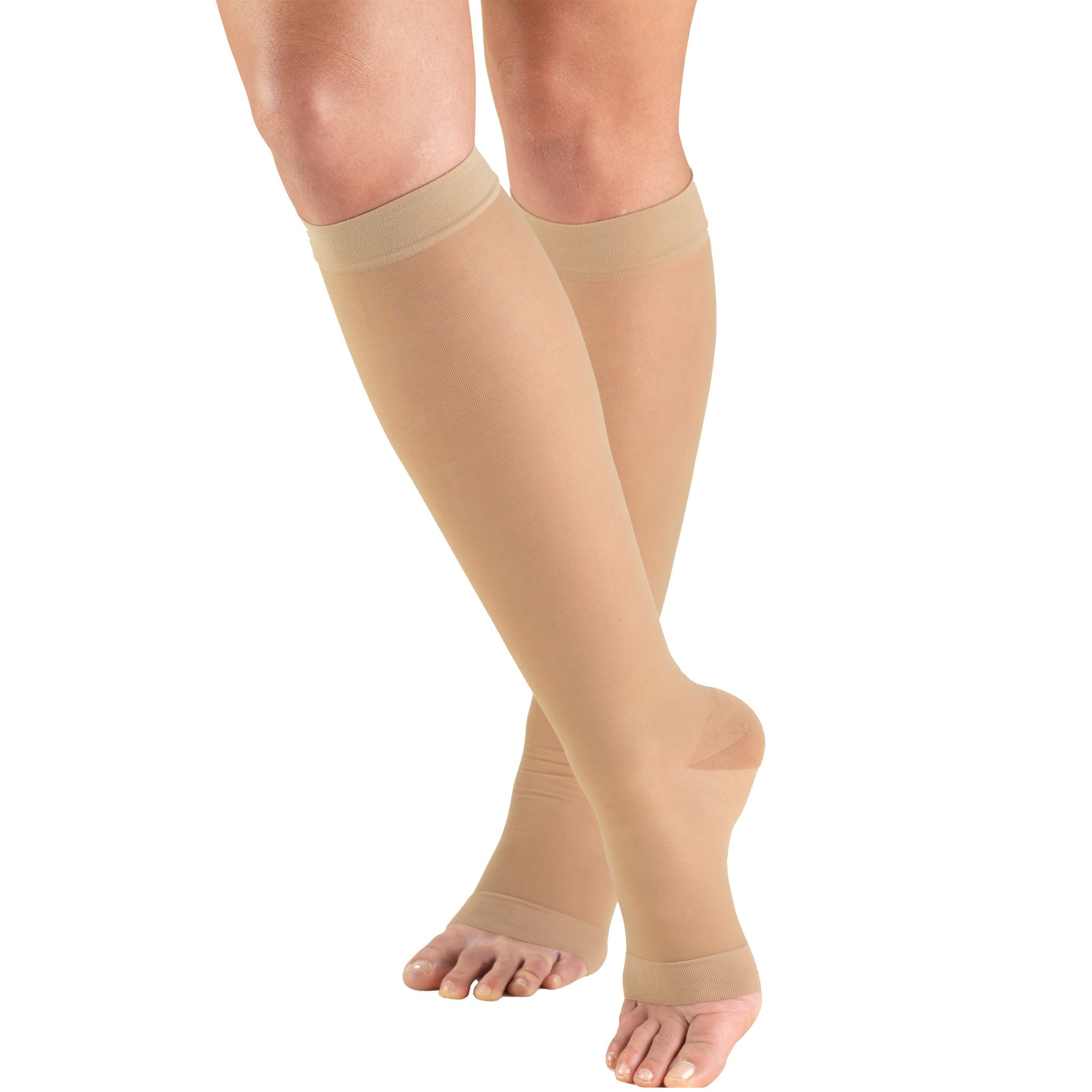 Truform 15-20 mmHg Open Toe Compression Stockings Knee High - Nude Medium (2 Pairs) for Women - Ideal for Varicose Veins, Swelling & Post-Surgery Recovery