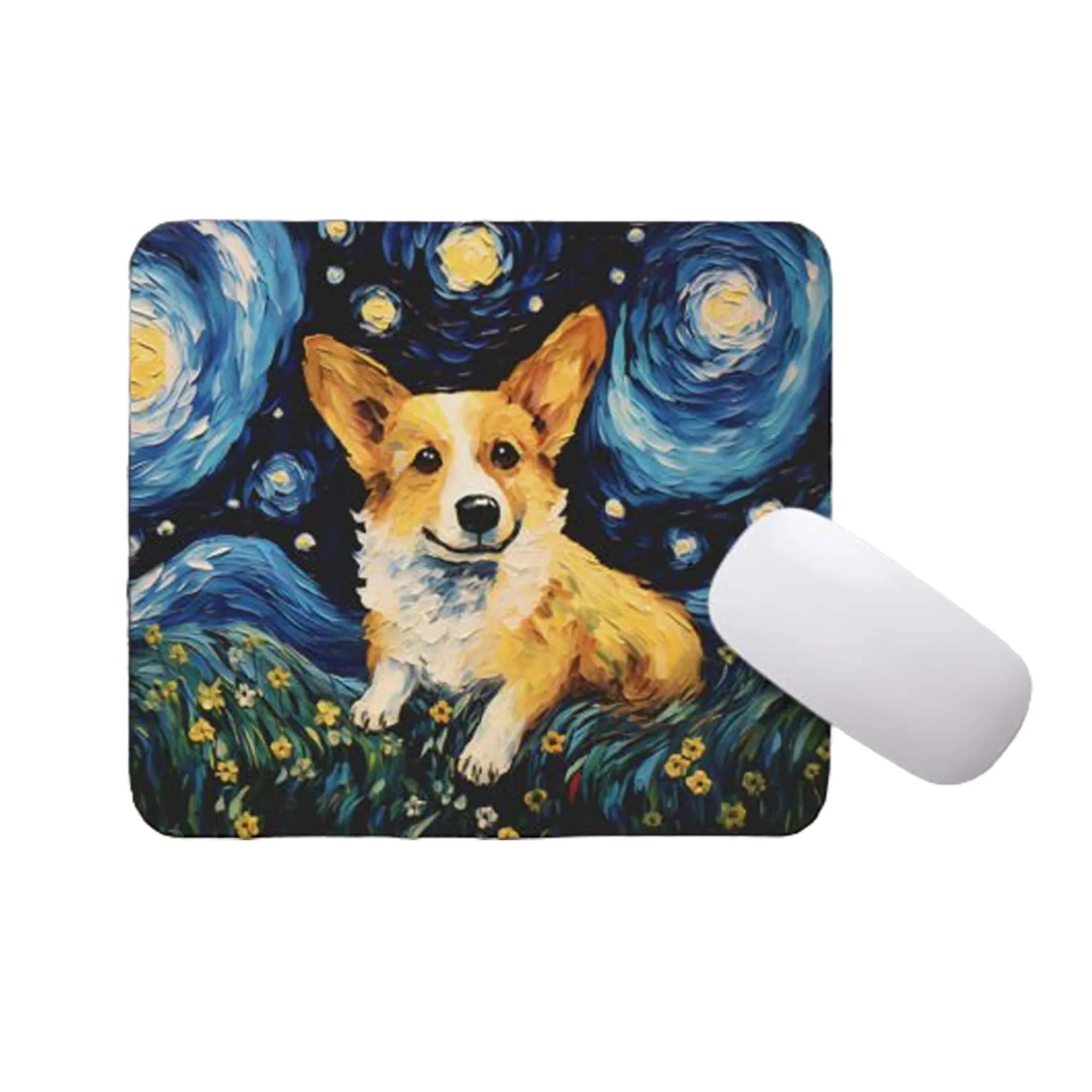 Starry Night Corgi Dog Mouse Pad - Non-Slip Rubber Desk Mat for Computer, Laptop, Gaming & Office Use - Cute Pet Accessory for Dog Lovers (Perfect for Home Office, Gaming Setup & Workstation Decor)