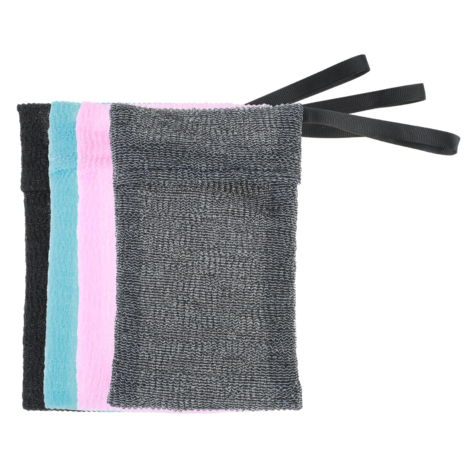 Exfoliating Soap Bag for Bar Soap - 4 Pack Soap Saver Pouch with Body Scrubber Sponge, Exfoliator for Shower & Bath - Reusable Mesh Pouch for Large Soap Bars or Leftover Bits (Grey, Blue, Pink, Black) - Perfect for Travel, Camping & Eco-Friendly Bath Routine