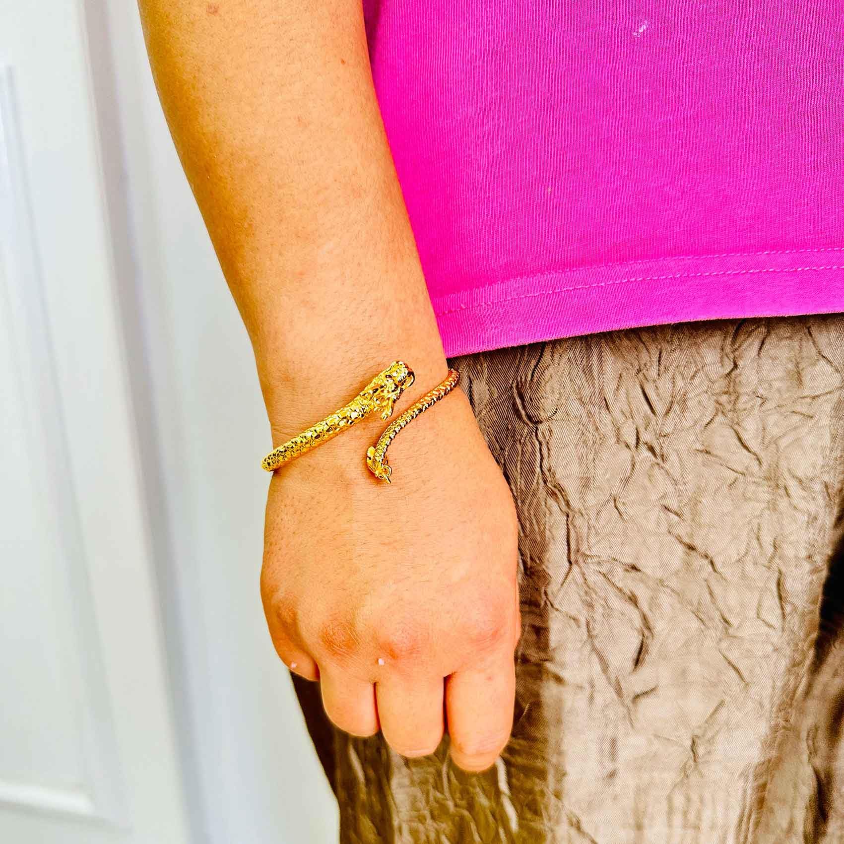 18K Gold Plated Dragon Arm Cuff Bracelet for Women - Elegant Open Bangle for Parties, Weddings & Special Occasions