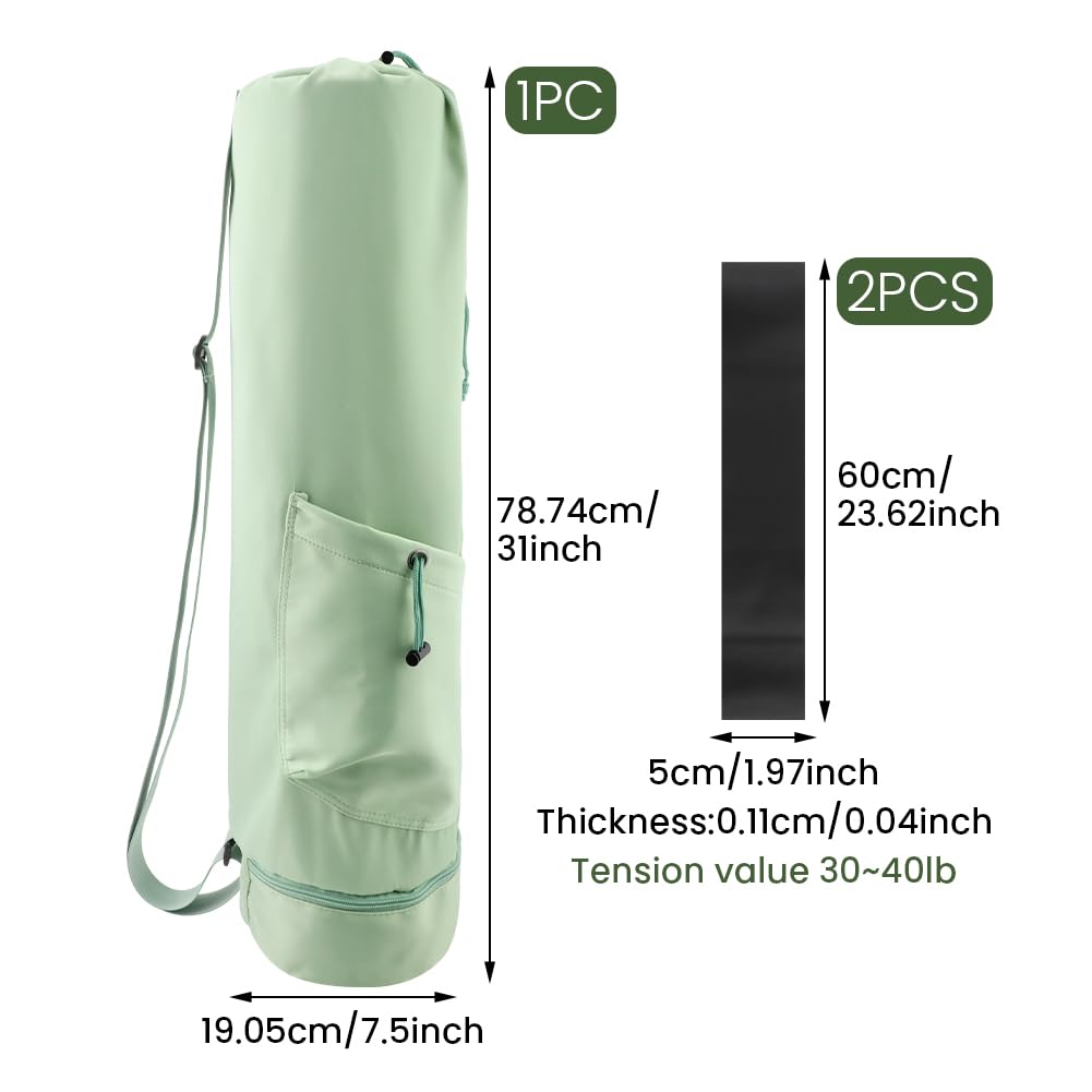 Premium Yoga Mat Bag with 2 Resistance Bands - Multi-Functional Exercise Mat Carrier for Gym, Travel & Outdoor Activities - Green Yoga Backpack with Storage Pockets for Yoga Class, Beach & Park Workouts