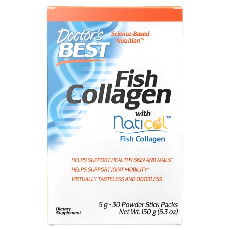 Doctor's Best Fish Collagen with Naticol® | Hydrolyzed Collagen Peptides | 30 Stick Packs | Supports Skin, Hair & Joint Health | Perfect for Travel & On-the-Go Wellness