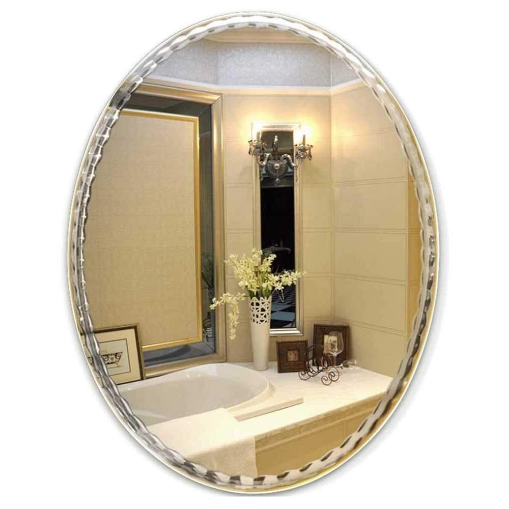 Elegant Oval Frameless Bathroom Mirror with Engraved Lace Design - 60x80cm Wall Vanity Mirror for Modern Bathrooms & Powder Rooms