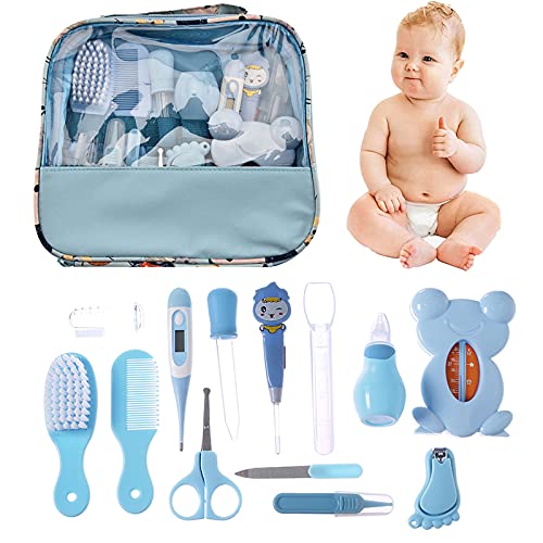 LuckyForever 13-in-1 Baby Grooming Kit | Complete Infant Care Set with Nail Clipper, Scissors & Essential Toiletries | Perfect Newborn Gift for Boys & Girls (Blue) | Ideal for Daily Baby Hygiene & Travel